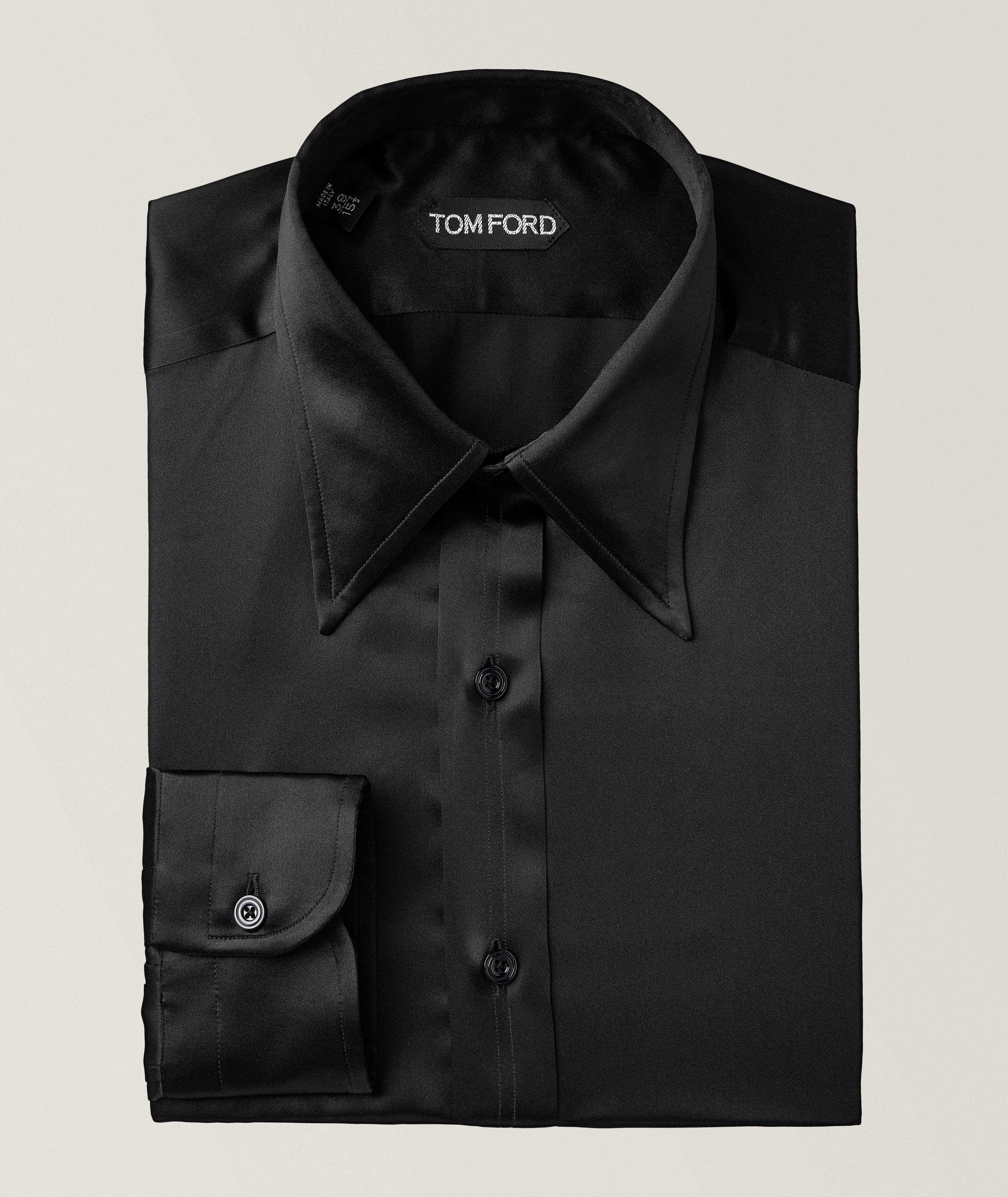 Black silk 2024 dress shirt