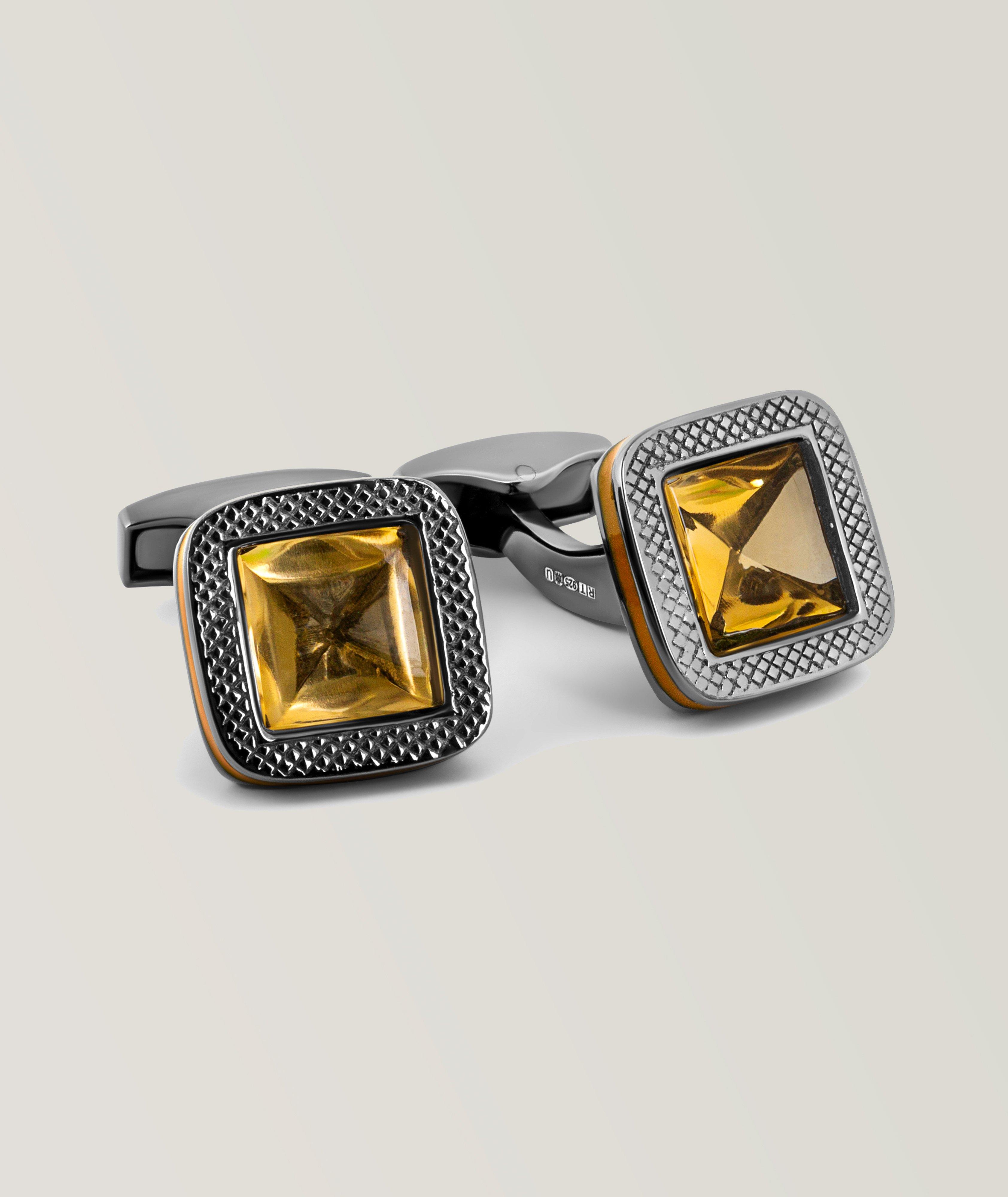 Limited Edition Pyramid Stone Rhodium Enamel Cufflinks image 0