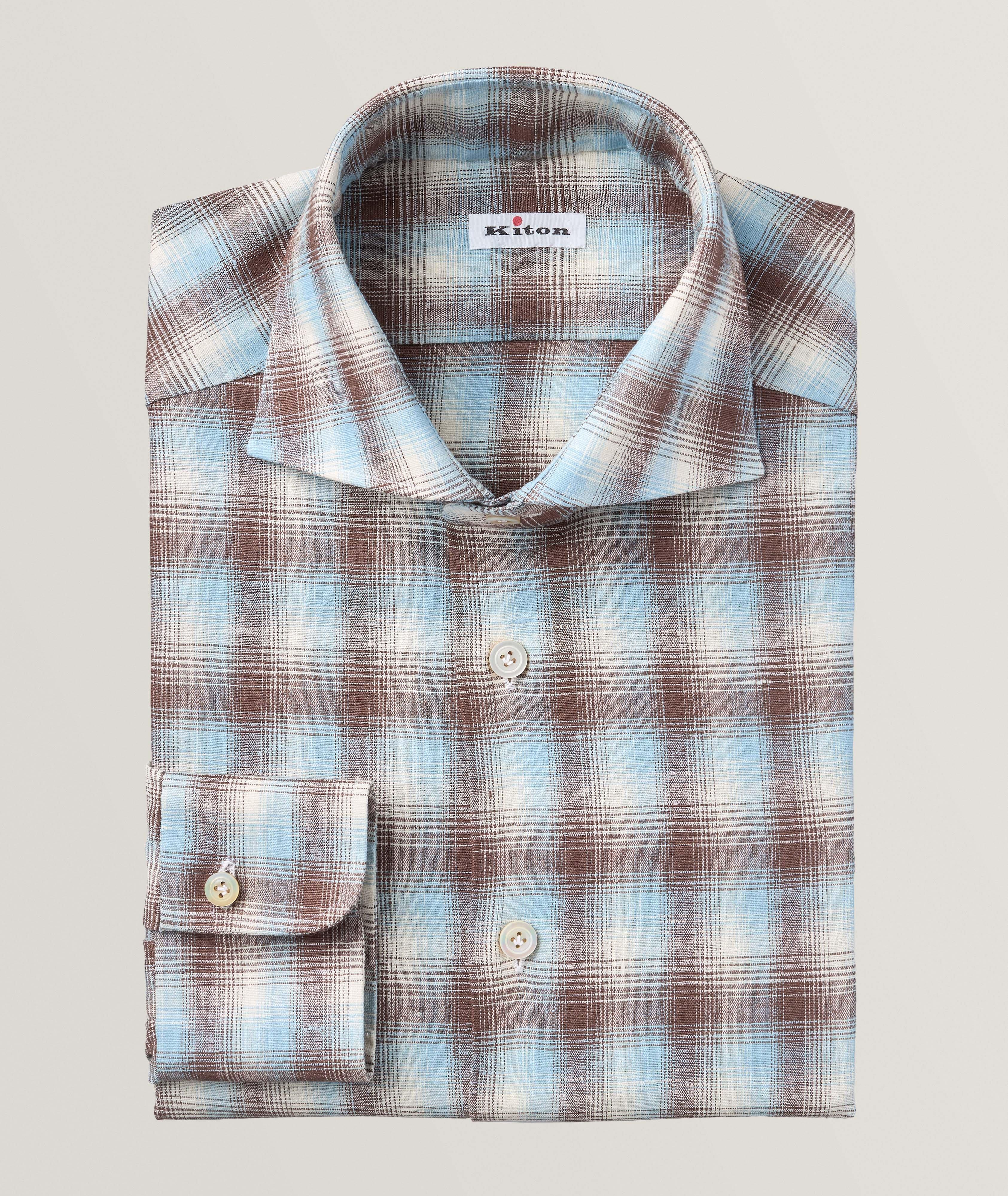 Chemise habillée en mélange de lin à motif quadrillé image 0