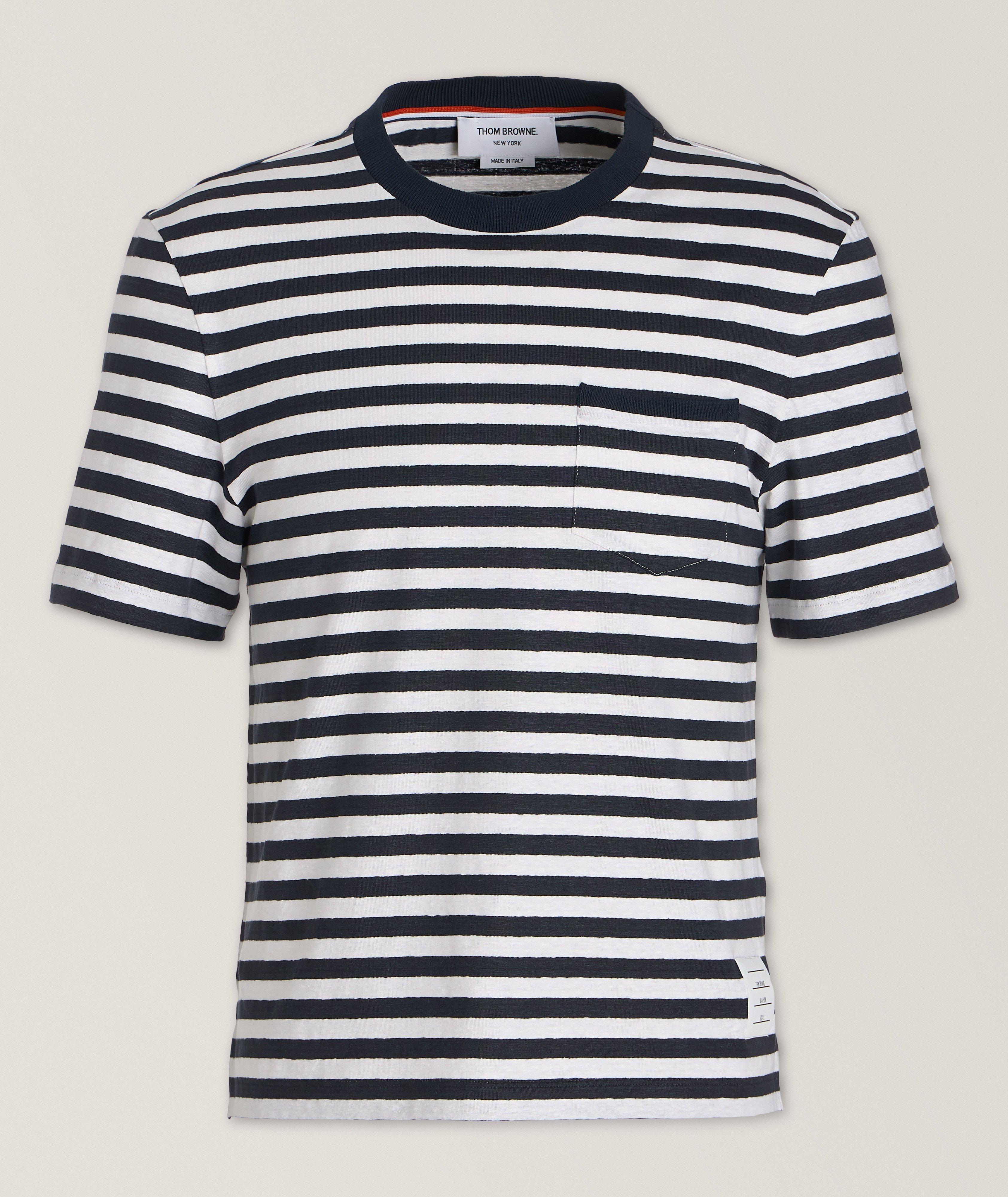 Thom Browne Striped Stretch-Linen T-Shirt