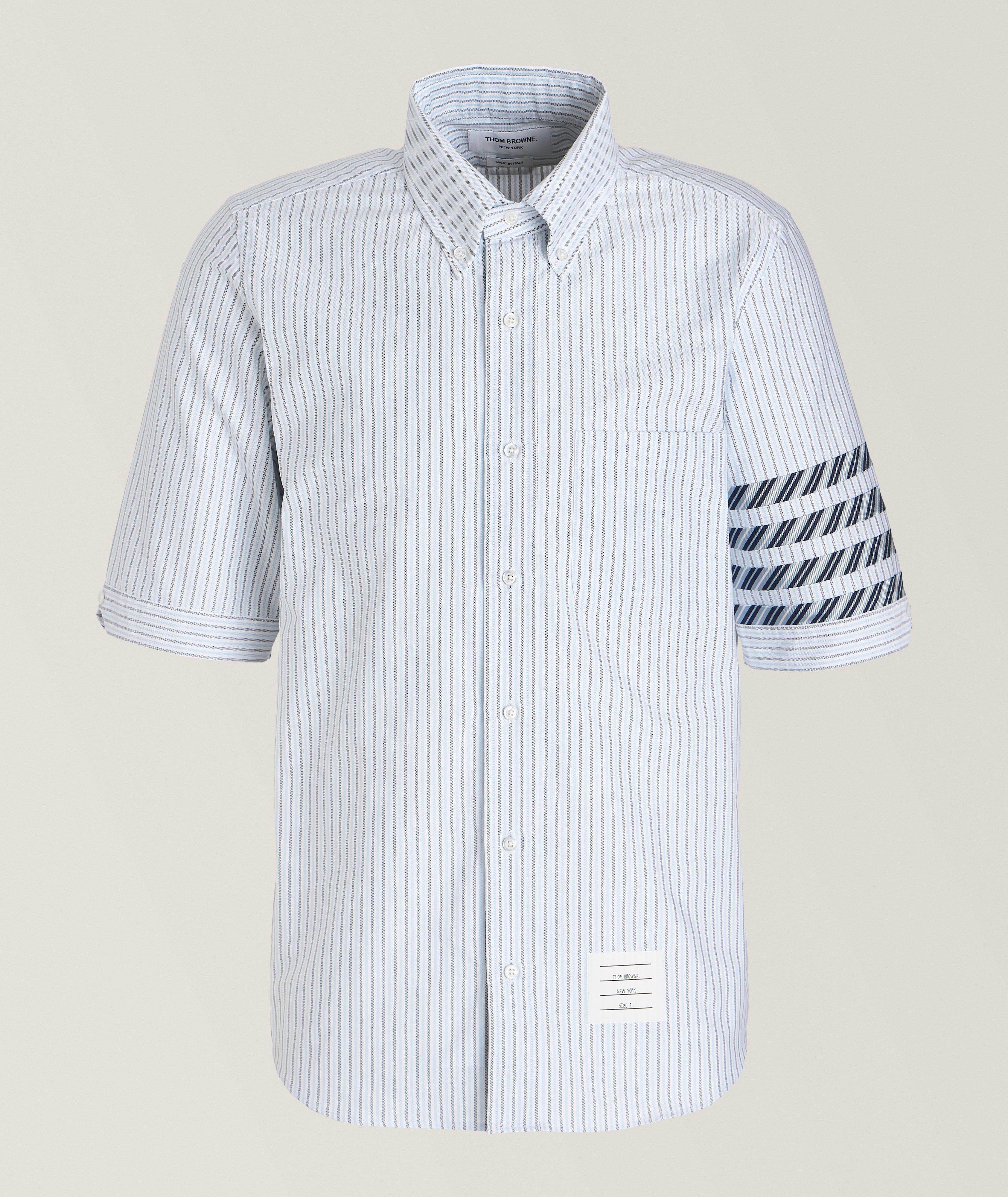 Striped Linen-Blend Button-Down Collar Sport Shirt