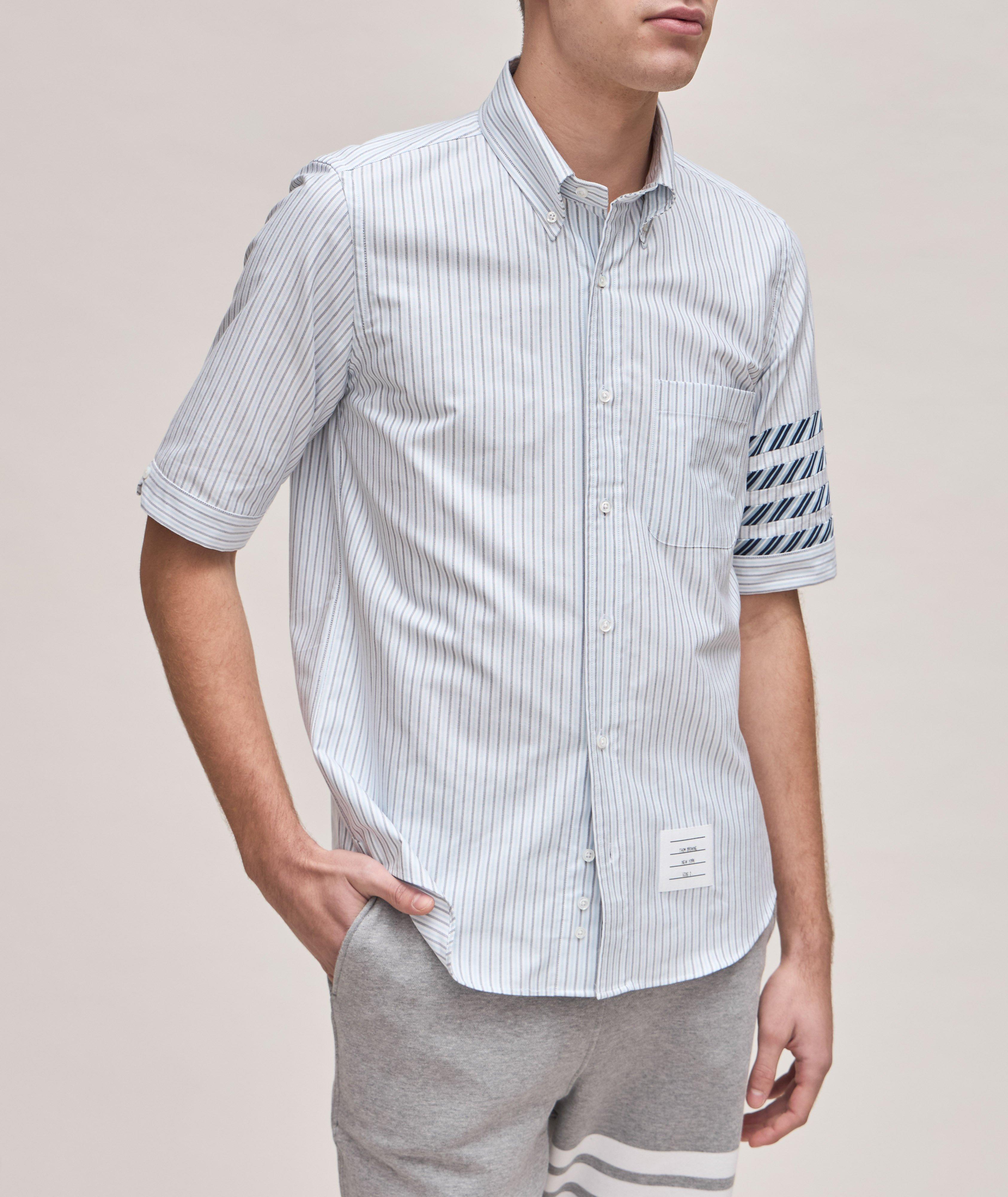 Striped Linen-Blend Button-Down Collar Sport Shirt