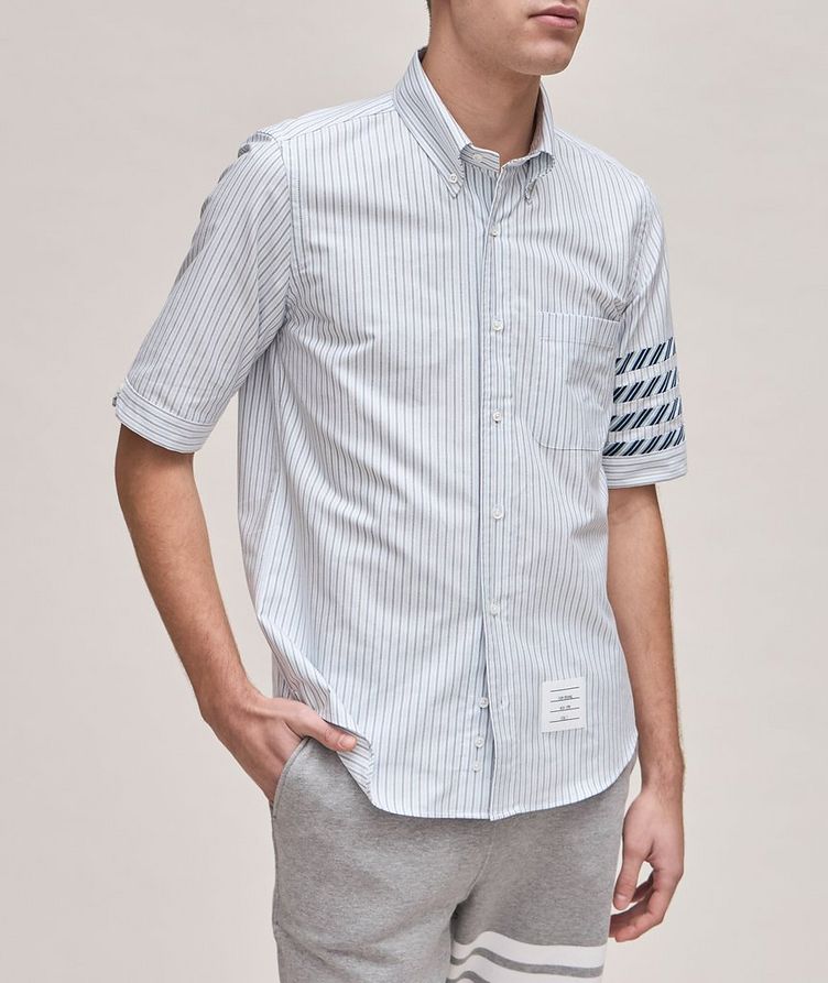 Striped Linen-Blend Button-Down Collar Sport Shirt image 1