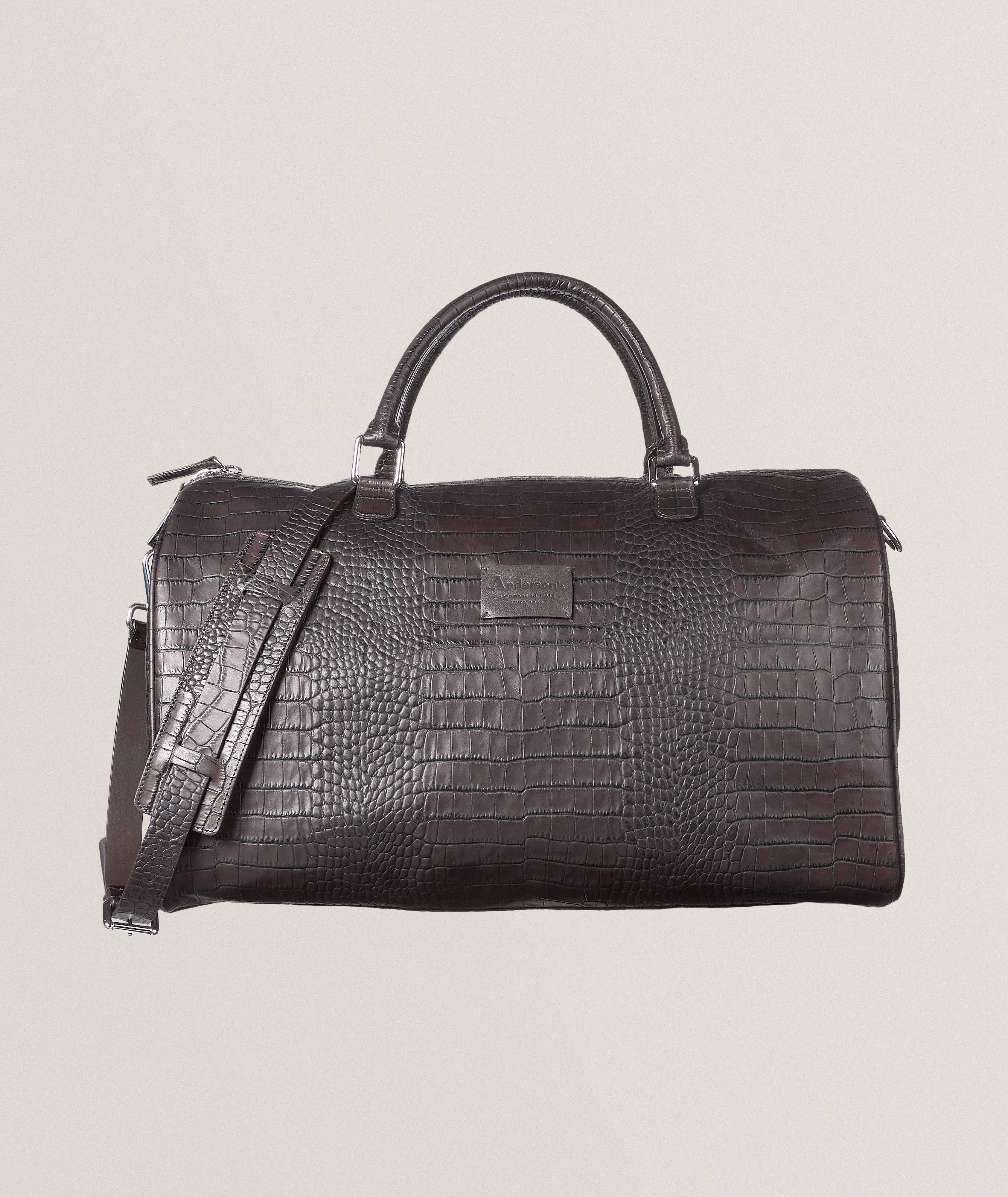 Crocodile Printed Leather Duffle Bag 