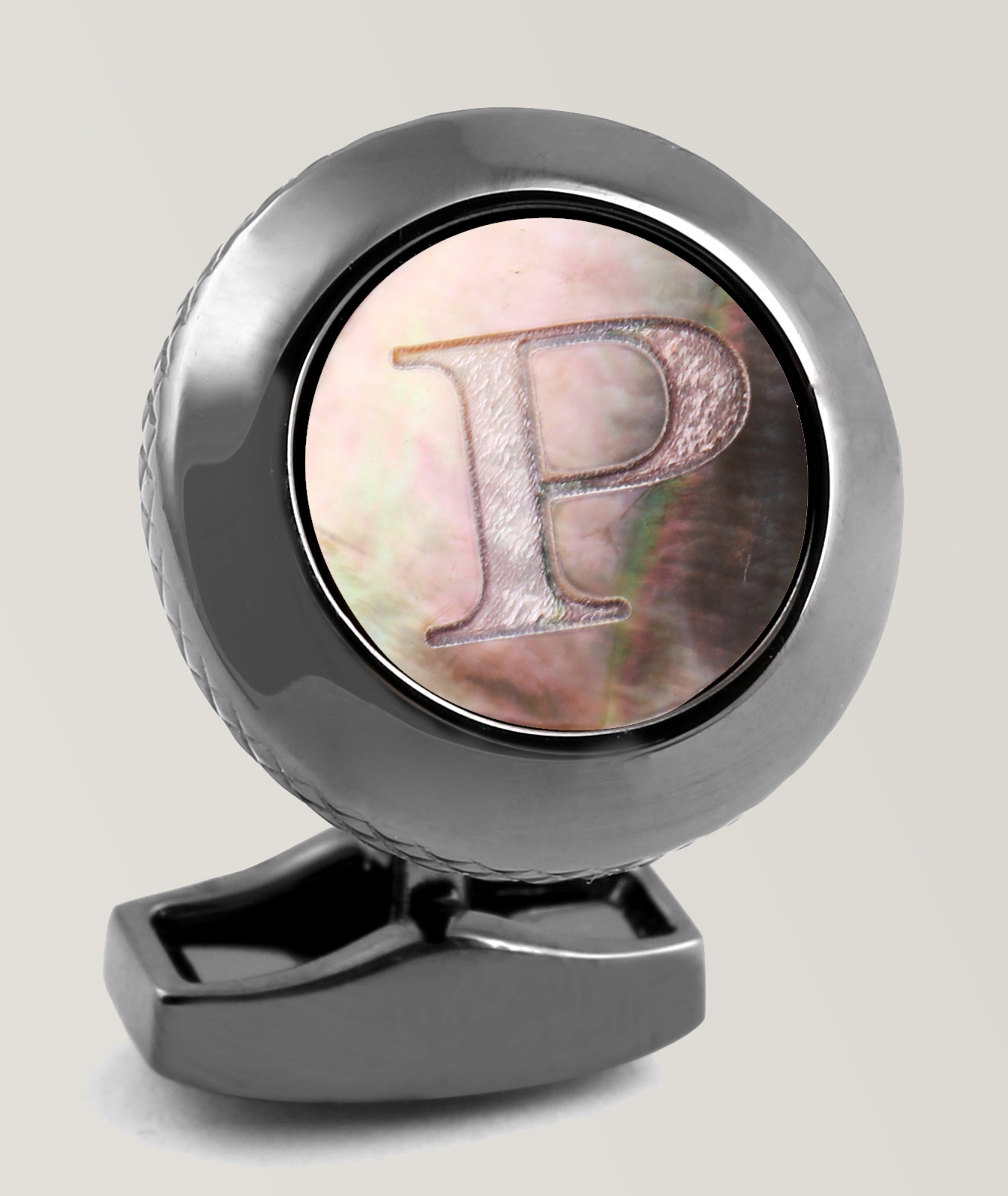 'P' Engraved Personal Single Letter Cufflink image 0