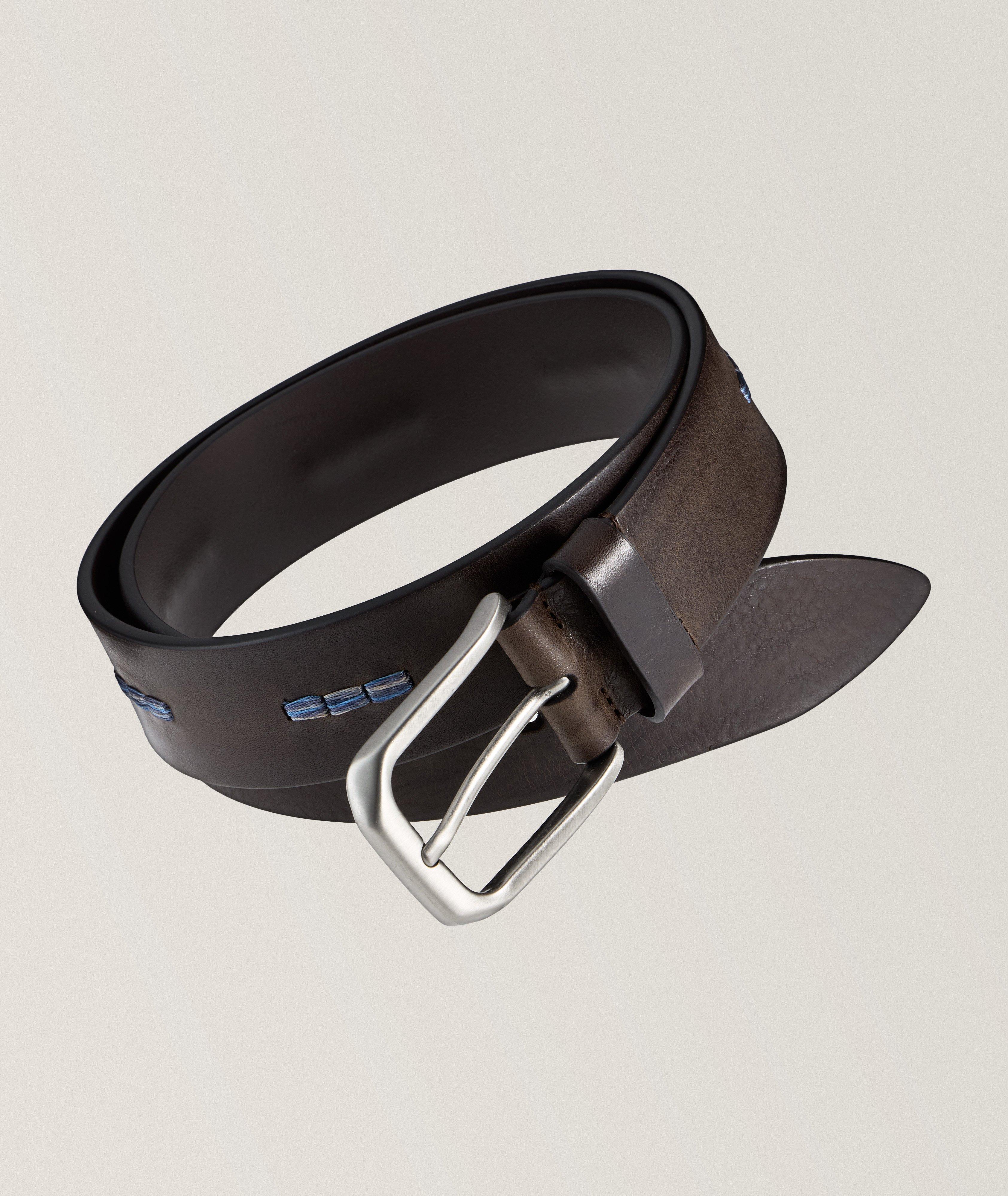 Contrast Stitch Detail Leather Pin-Buckle Belt