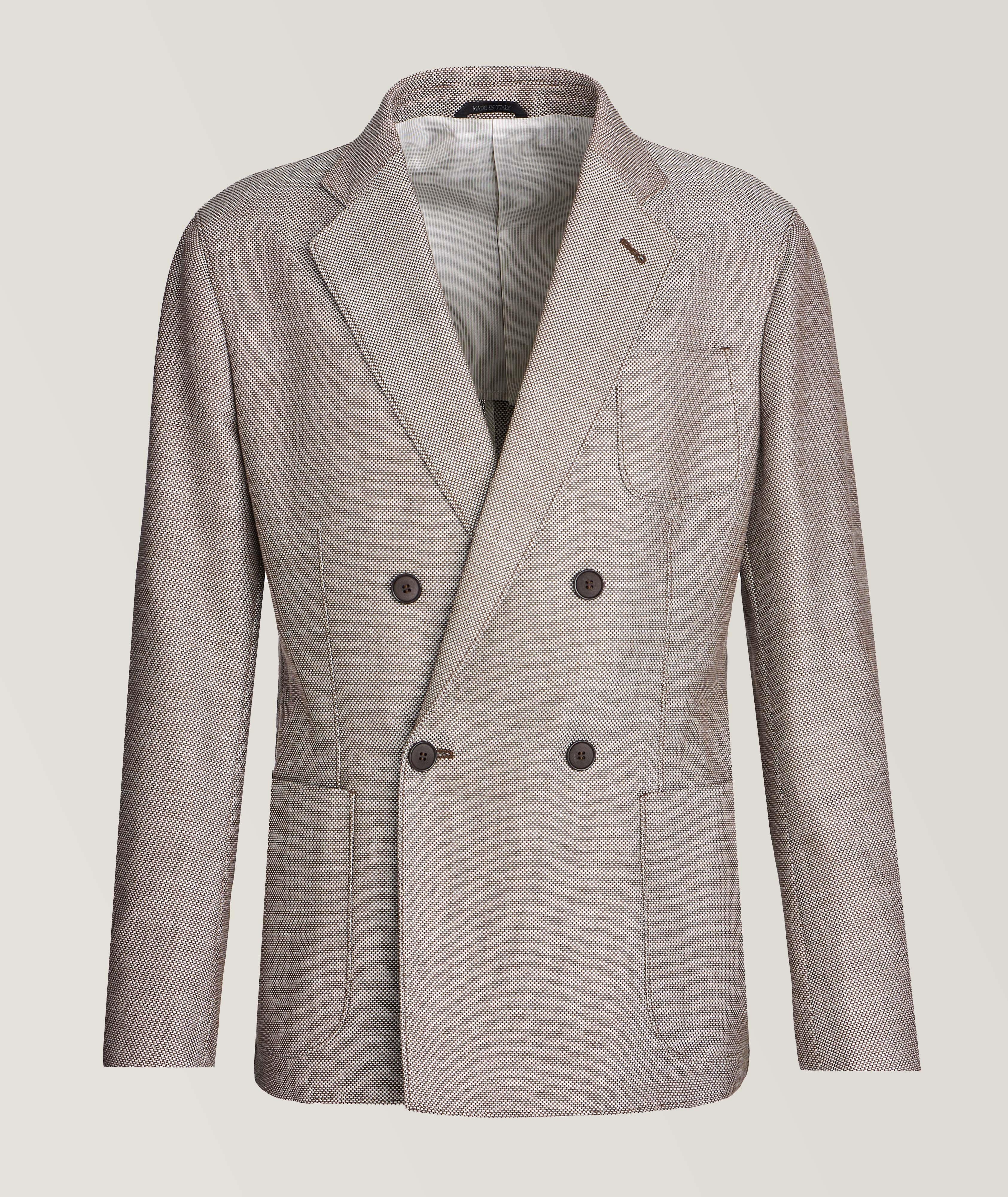 Upton Collection Jacquard Checkered Double-Breasted Wool-Blend Sport Jacket