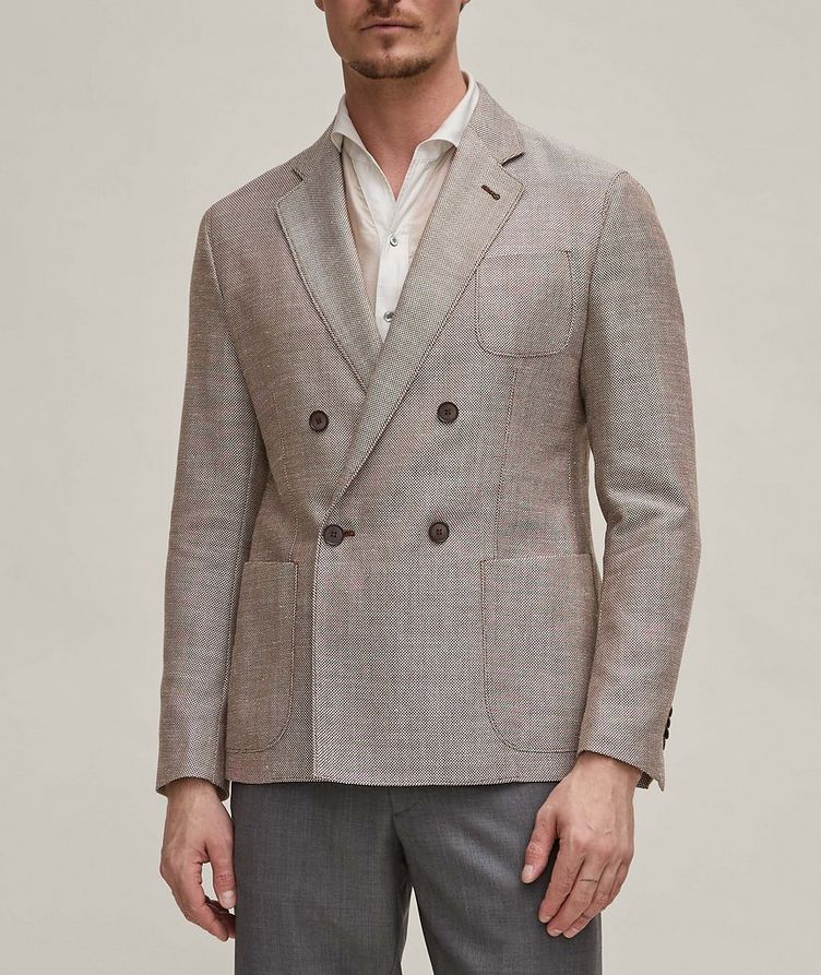 Upton Collection Jacquard Checkered Double-Breasted Wool-Blend Sport Jacket image 5