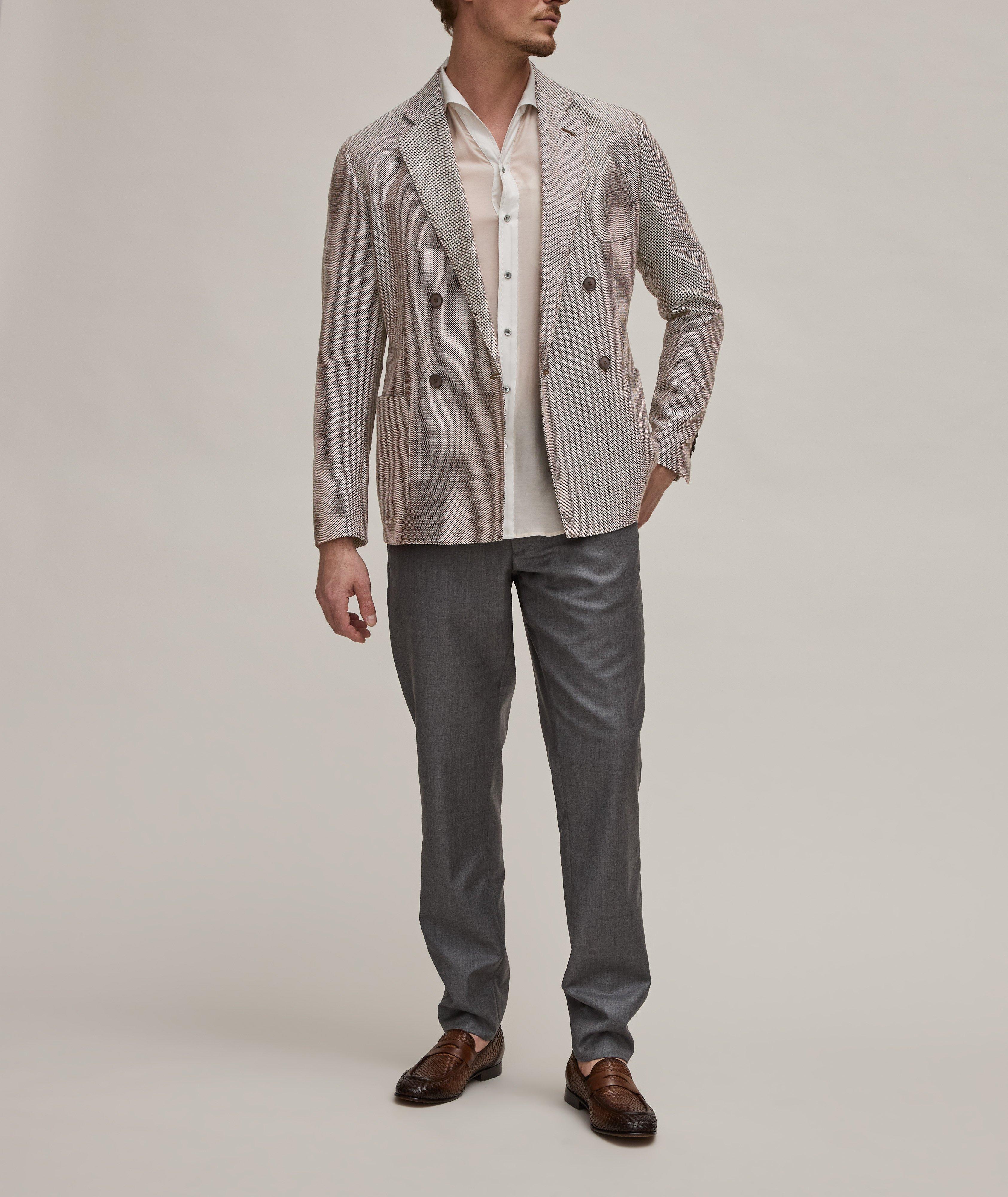 Upton Collection Jacquard Checkered Double-Breasted Wool-Blend Sport Jacket image 8