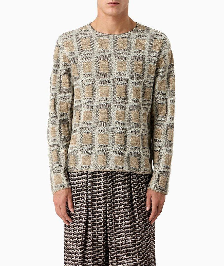 Jacquard Geometric Linen-Blend Sweater