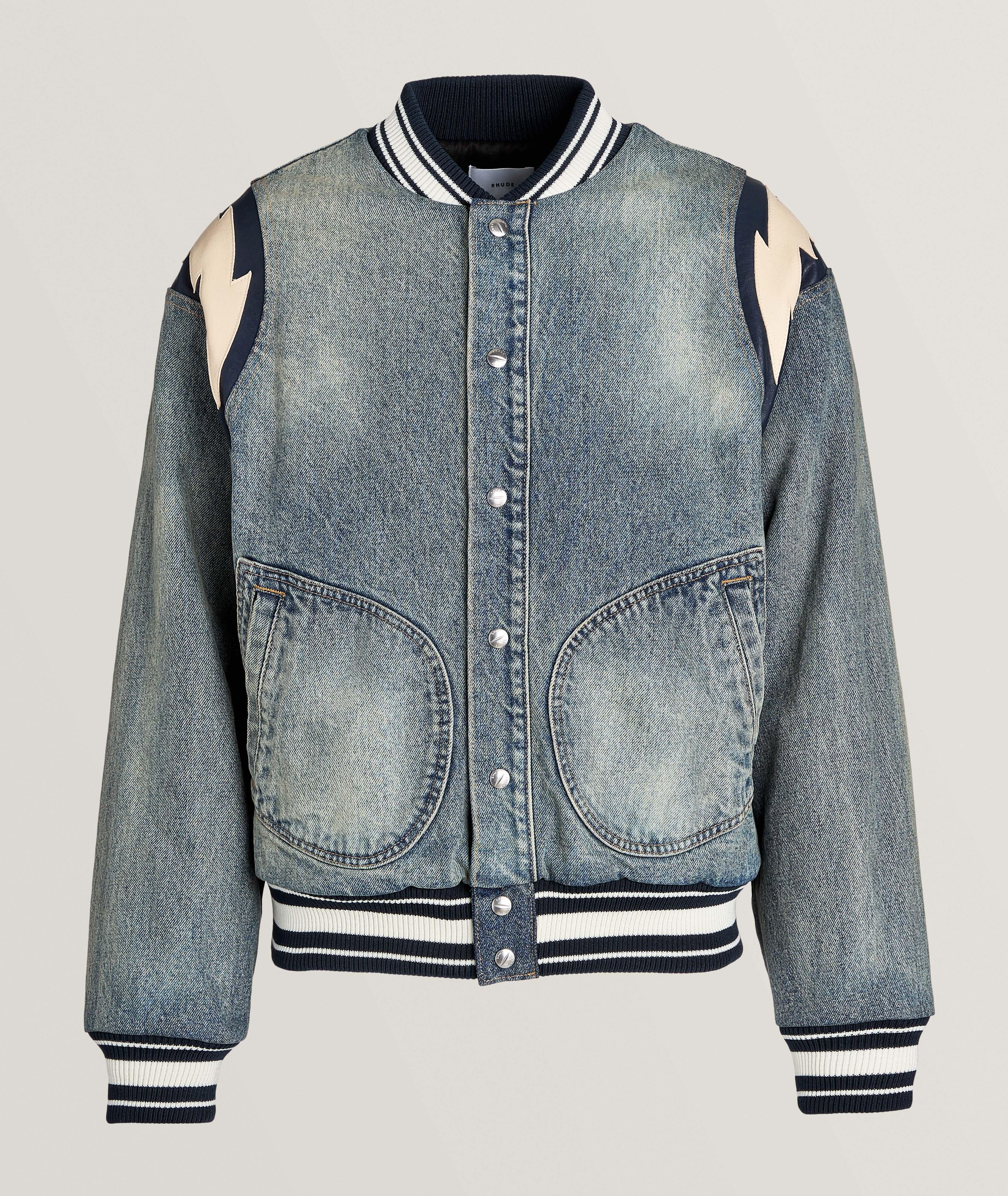 Denim best sale varsity jacket