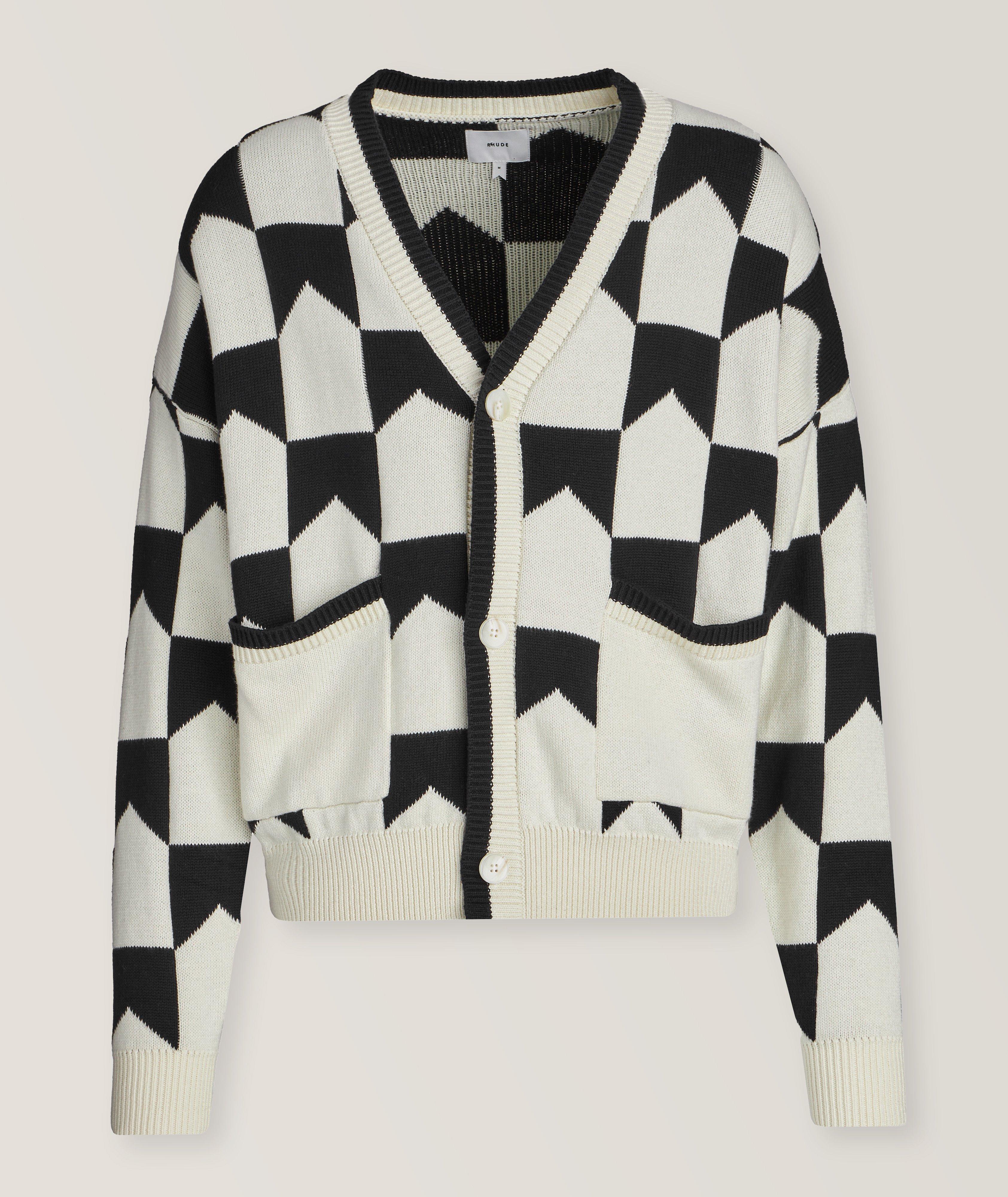 Chevron Checkered Cotton-Cashmere Knit Cardigan  image 0