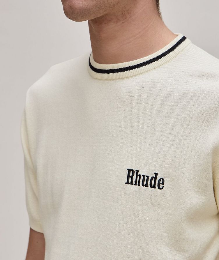 Contrast Tipped Embroidered Logo Cotton-Cashmere Knit T-Shirt image 3