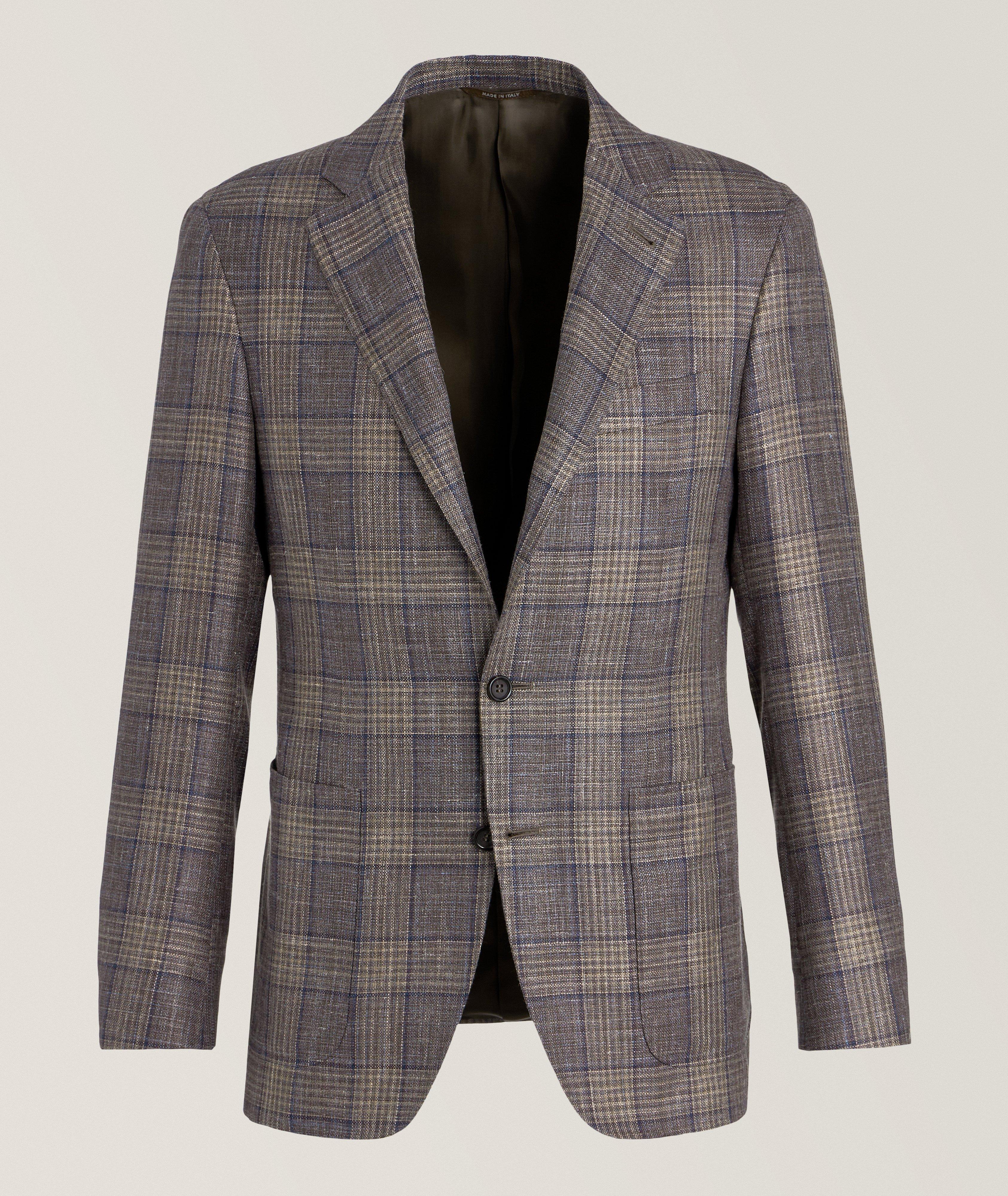 Kei Windowpane Wool, Silk & Linen Sport Jacket image 0