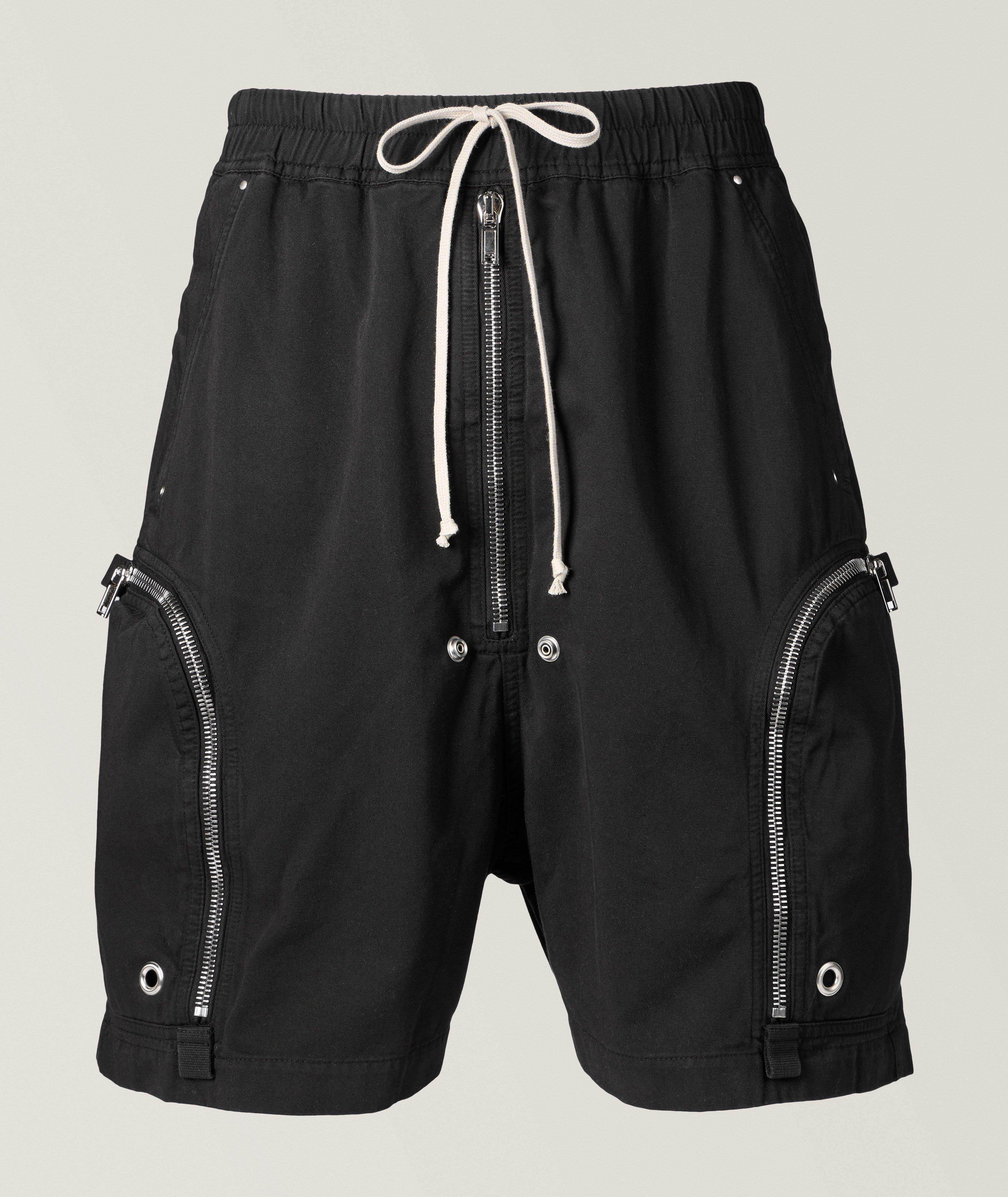 Rick Owens DRKSHDW Bauhaus Zip-Embellished Cotton-Twill Drawstring Shorts in Black | Men's Size XL