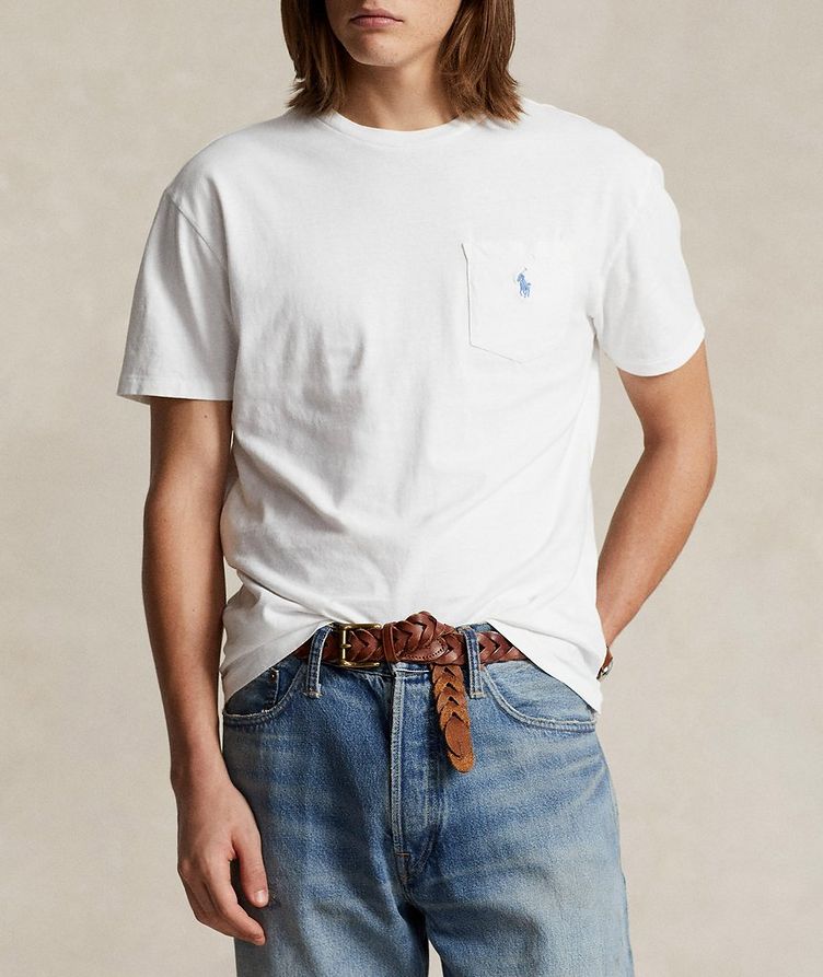 T-shirt en coton et en lin avec poche de poitrine image 1