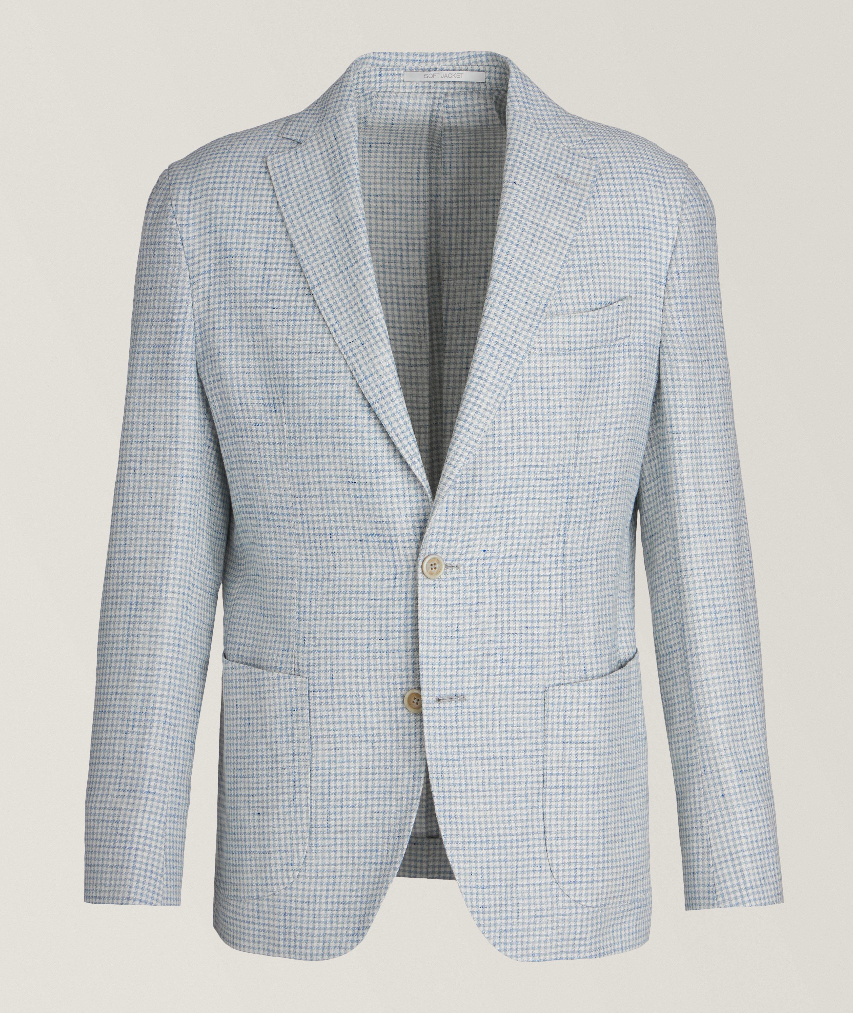 Eleventy Houndstooth Linen-Wool Sport Jacket