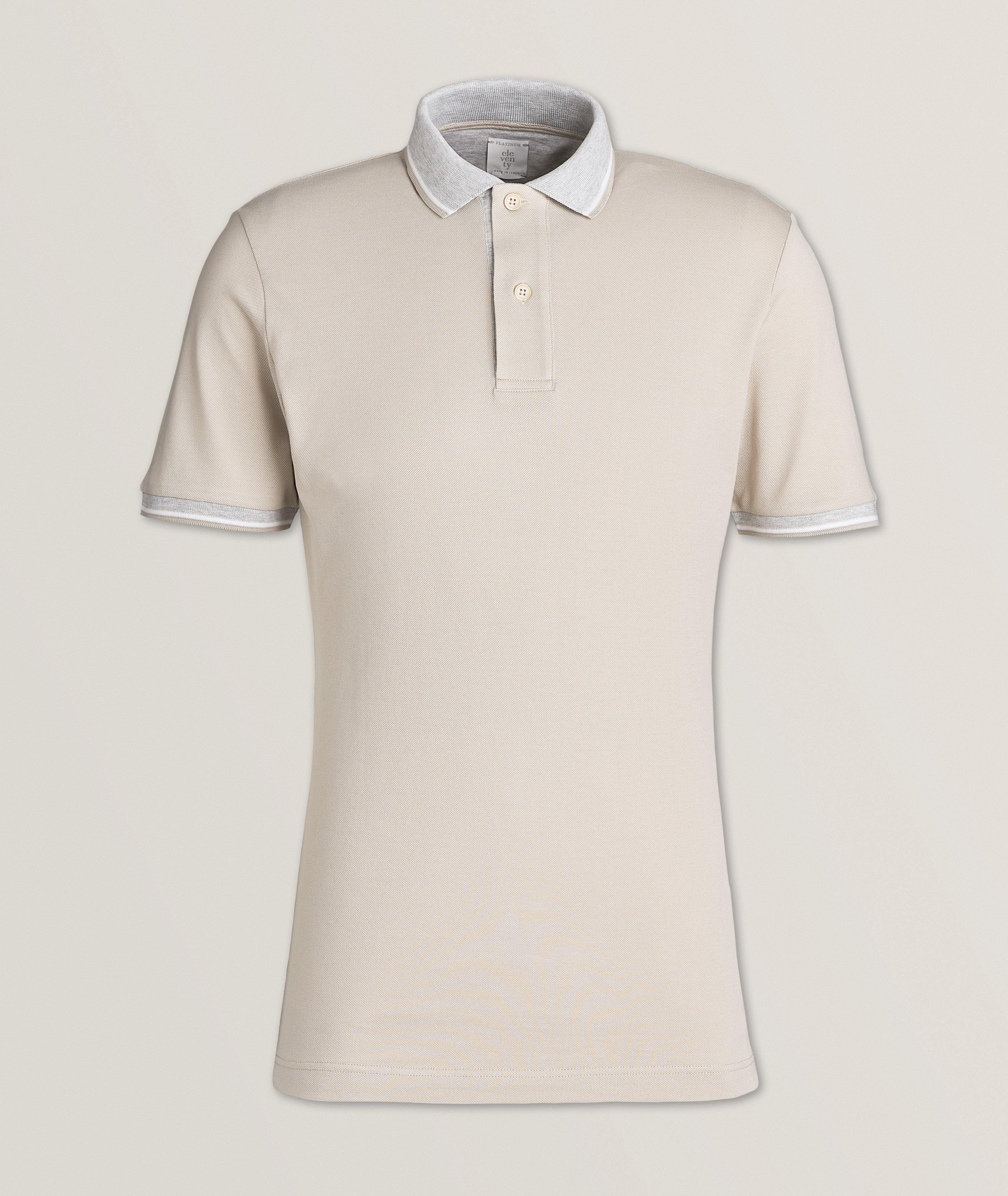 Eleventy Contrast Tipped Pique Cotton Polo