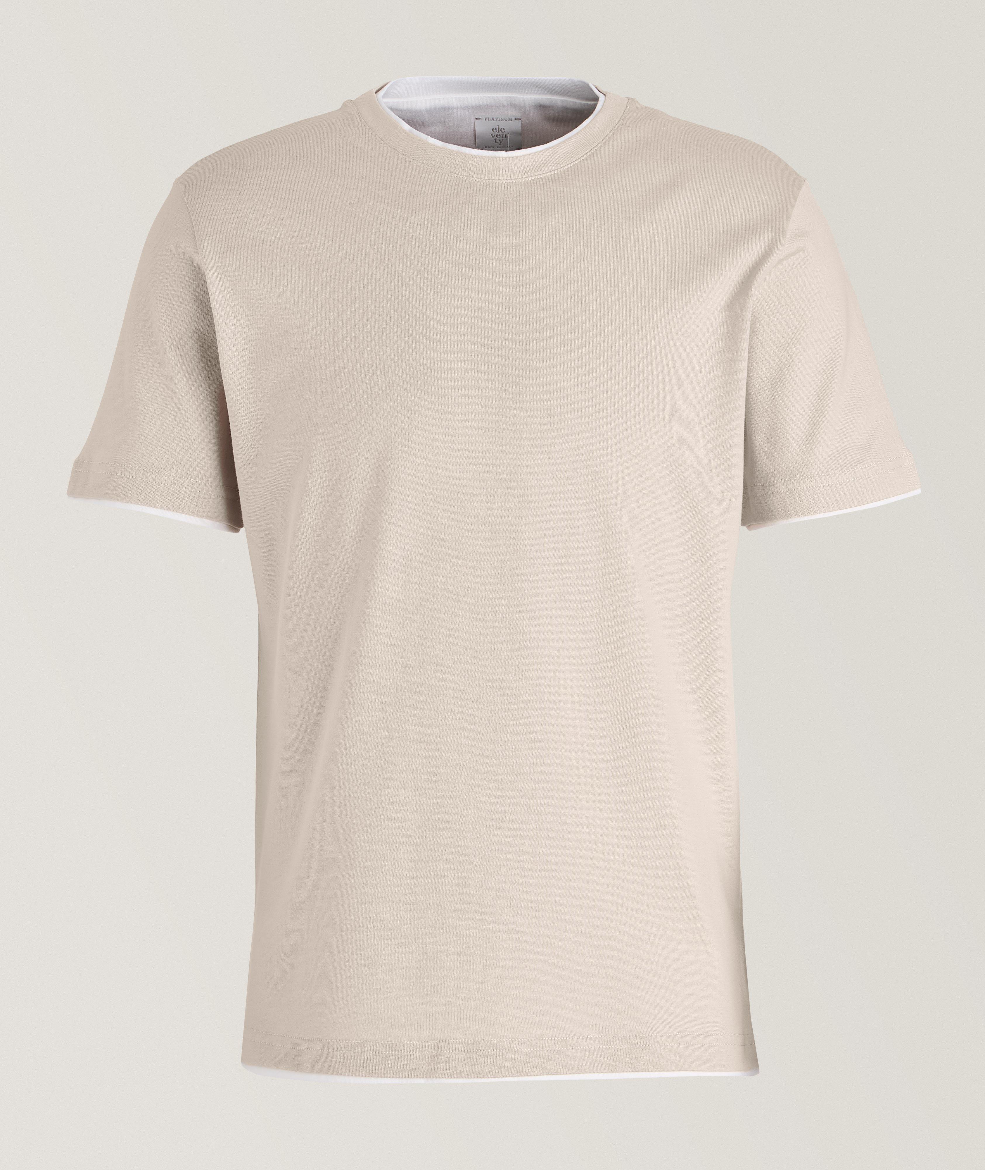 Eleventy Platinum Collection Double Layer Contrast Trim Cotton T-Shirt