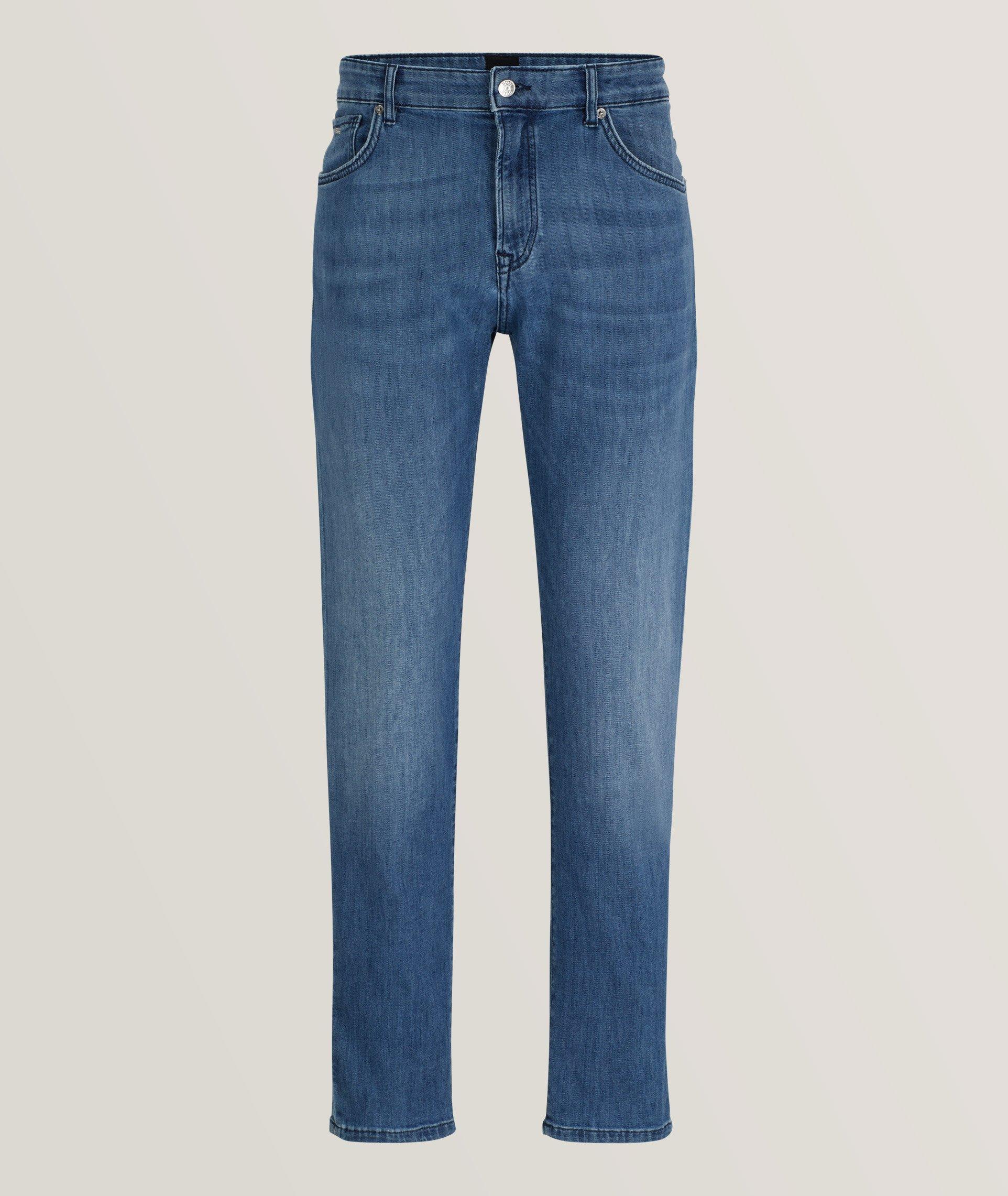 BOSS - Relaxed-fit jeans in beige-tinted blue stretch denim