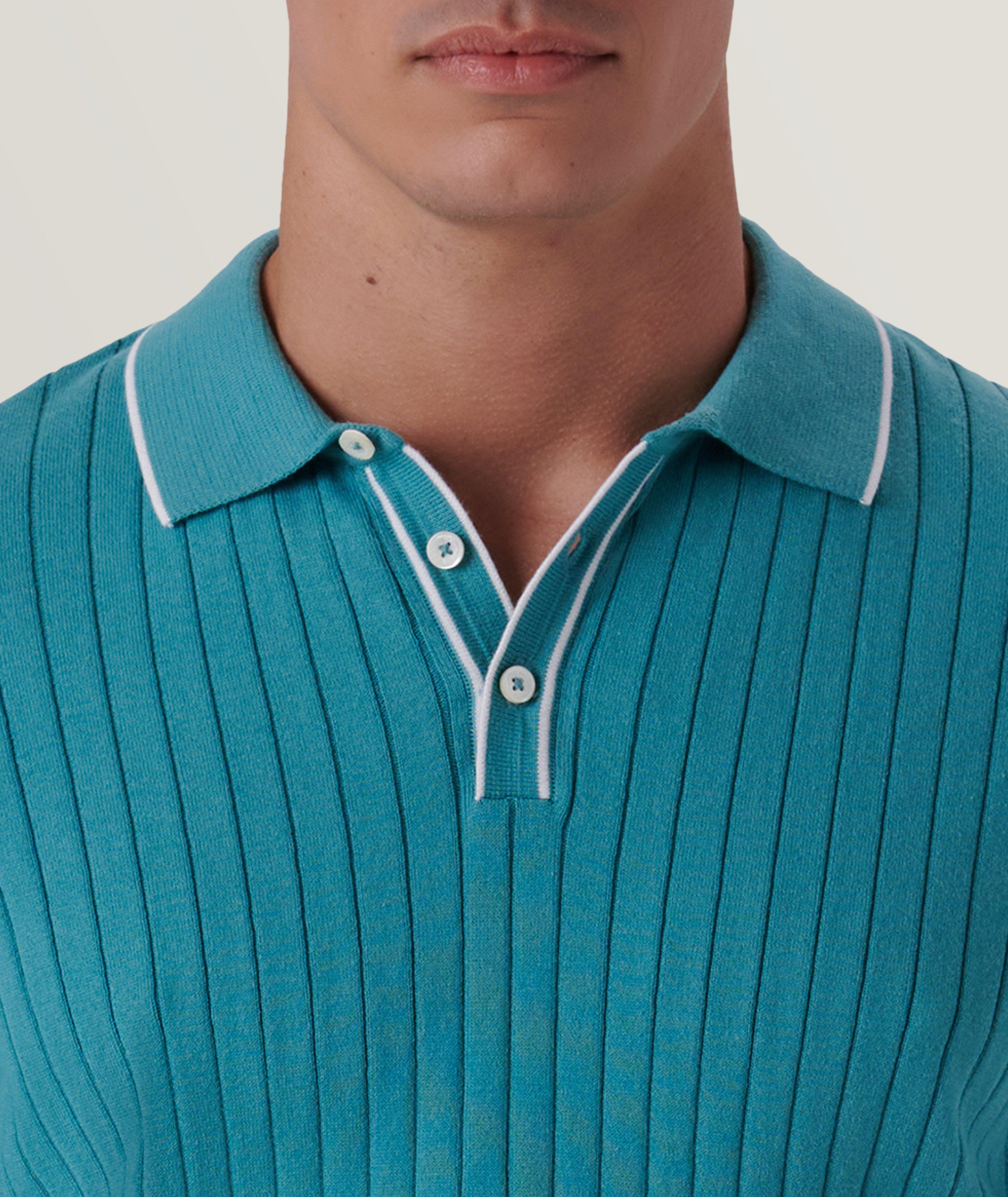 Rib Knit Short Sleeve Polo Sweater image 1