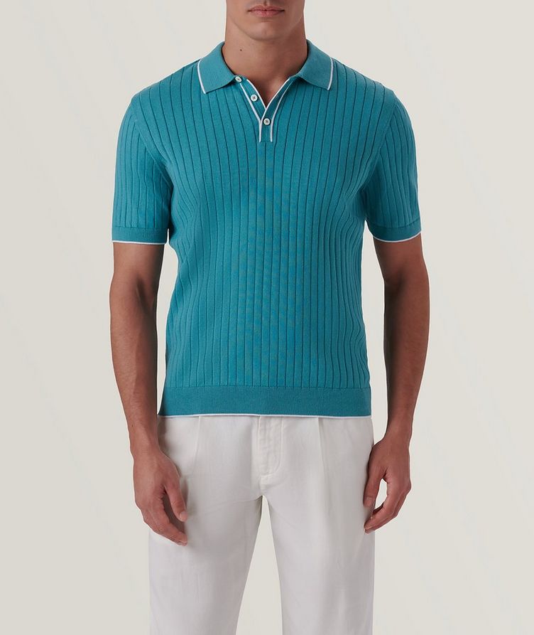 Rib Knit Short Sleeve Polo Sweater image 2