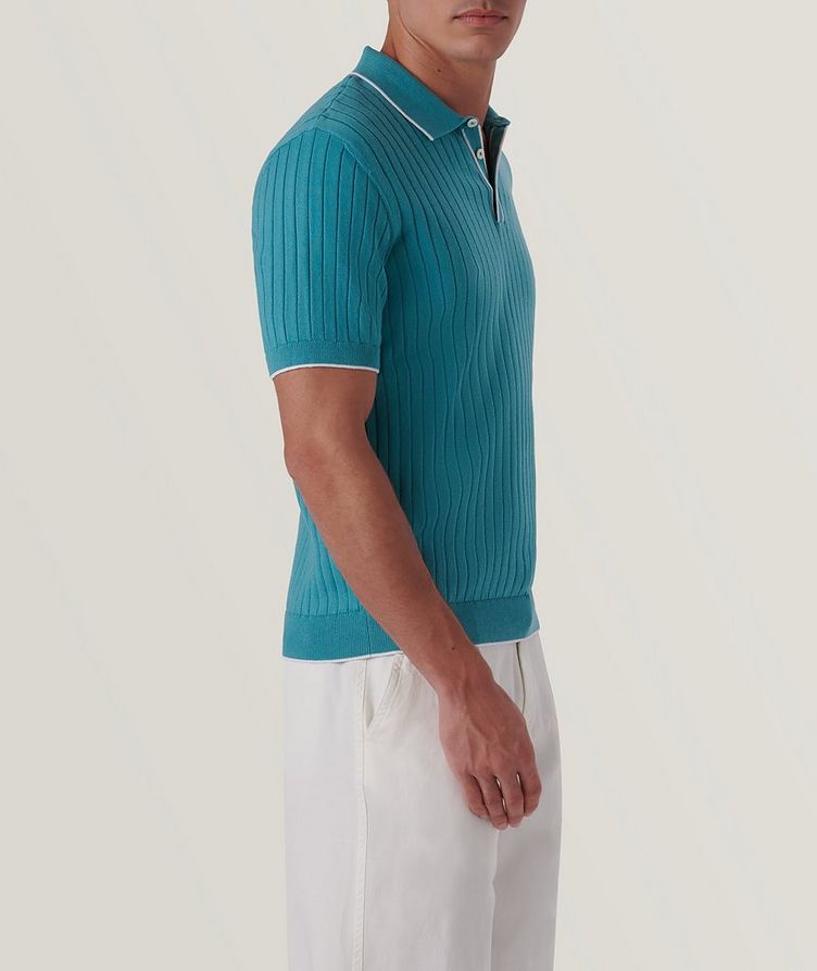 Rib Knit Short Sleeve Polo Sweater image 3