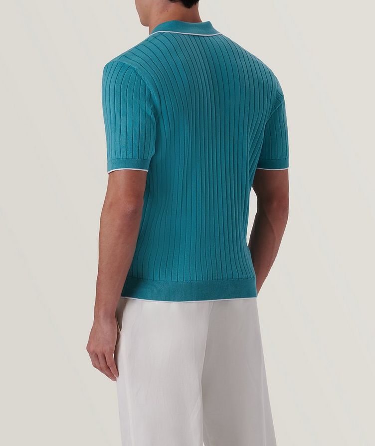 Rib Knit Short Sleeve Polo Sweater image 4