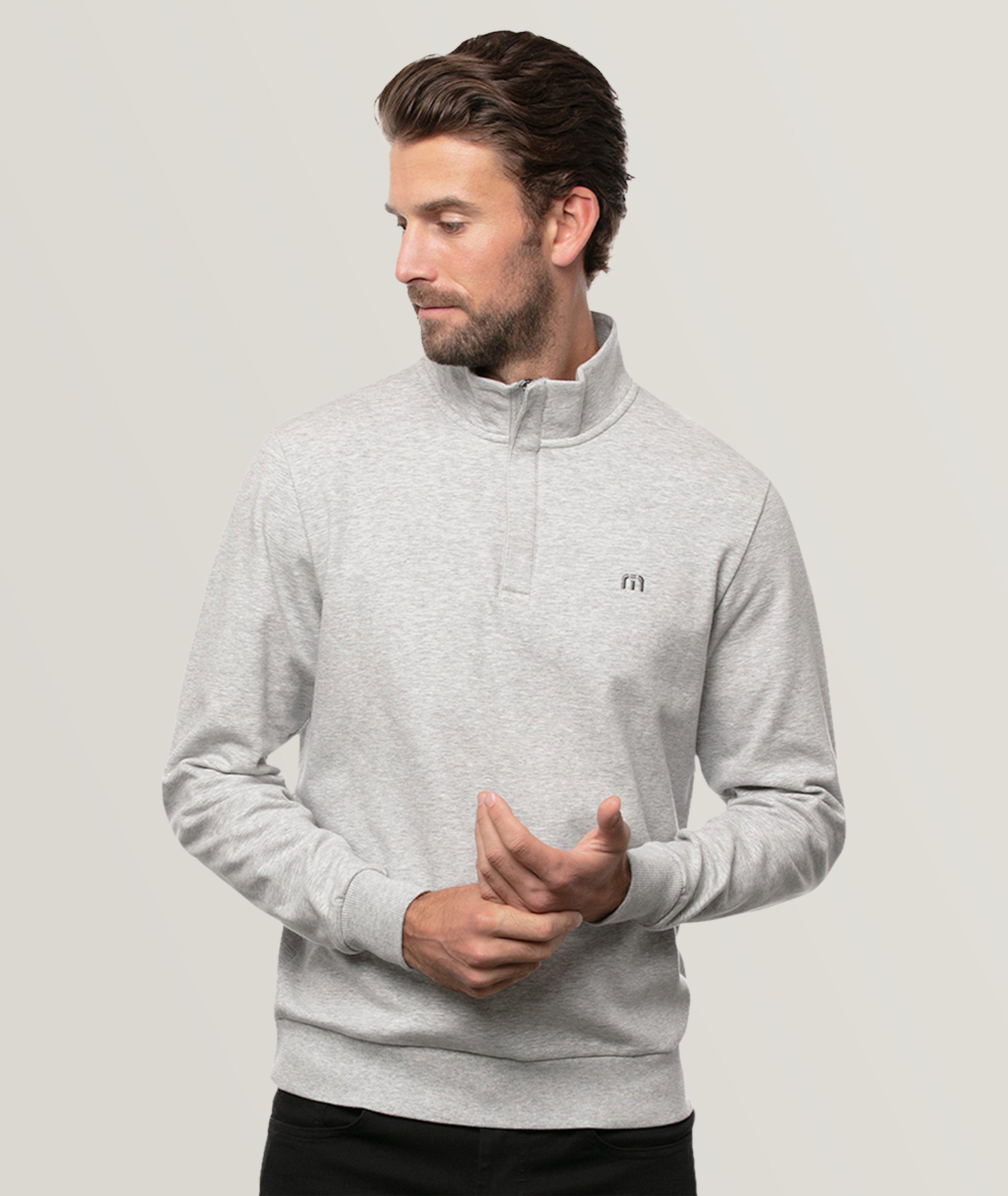 TravisMathew Cloud Quarter Zip 2.0 Pullover Sweater - Heather Blue
