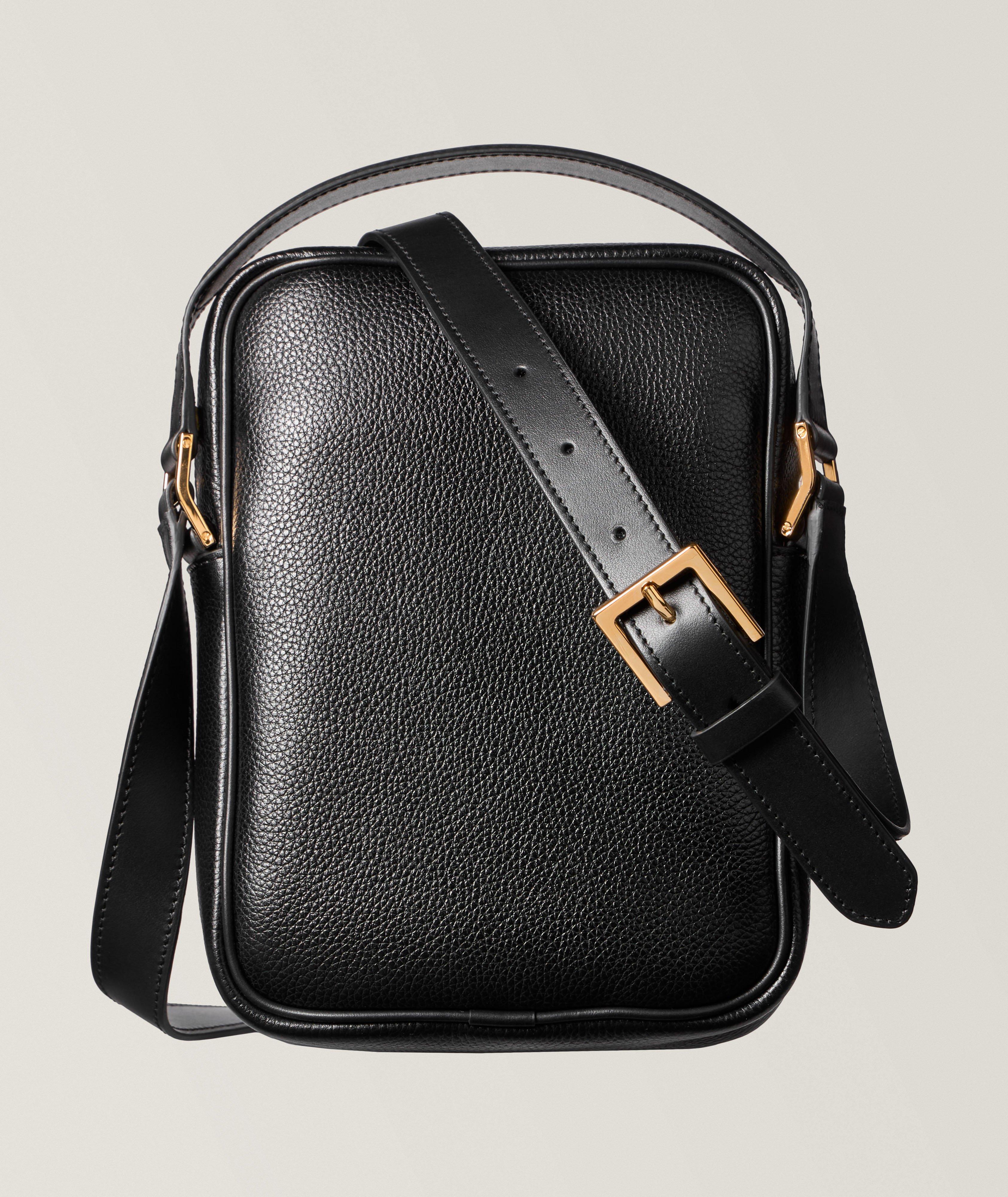 Double-Zip Grain Leather Crossbody Bag