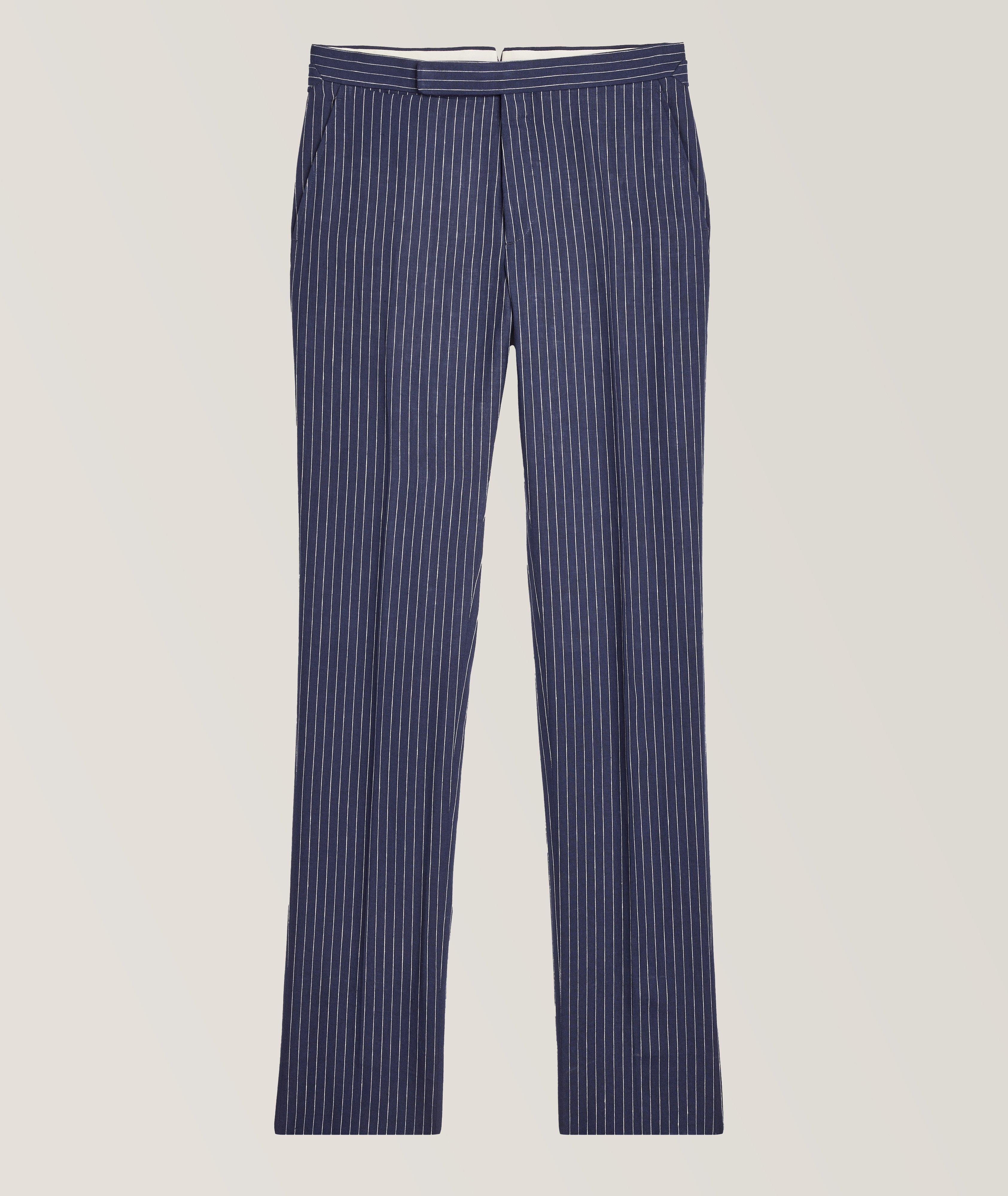 Ralph Lauren Purple Label Gregory Narrow Striped Linen Pants, Dress Pants