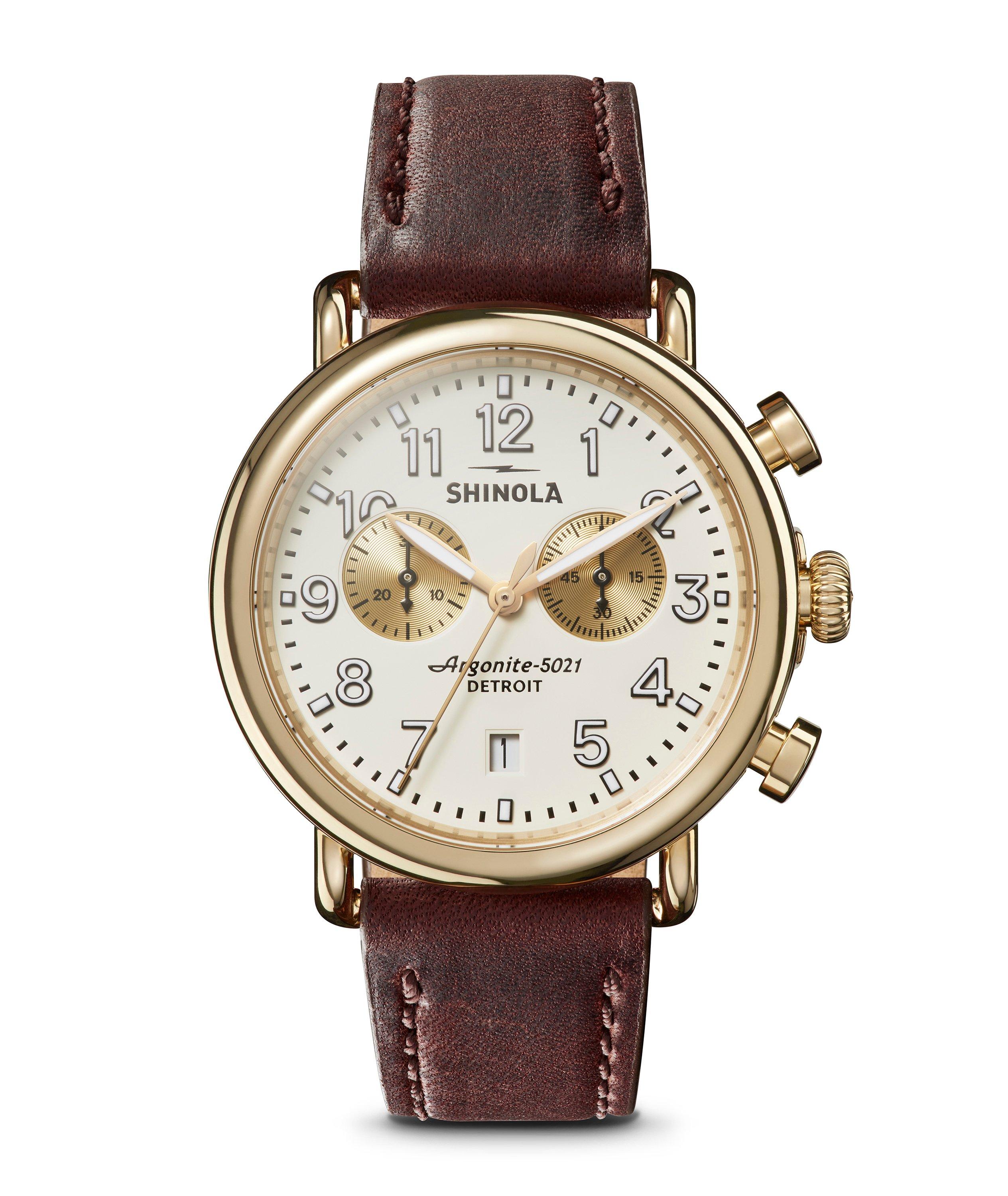 Runwell 2 Eye Chrono Leather Strap Watch