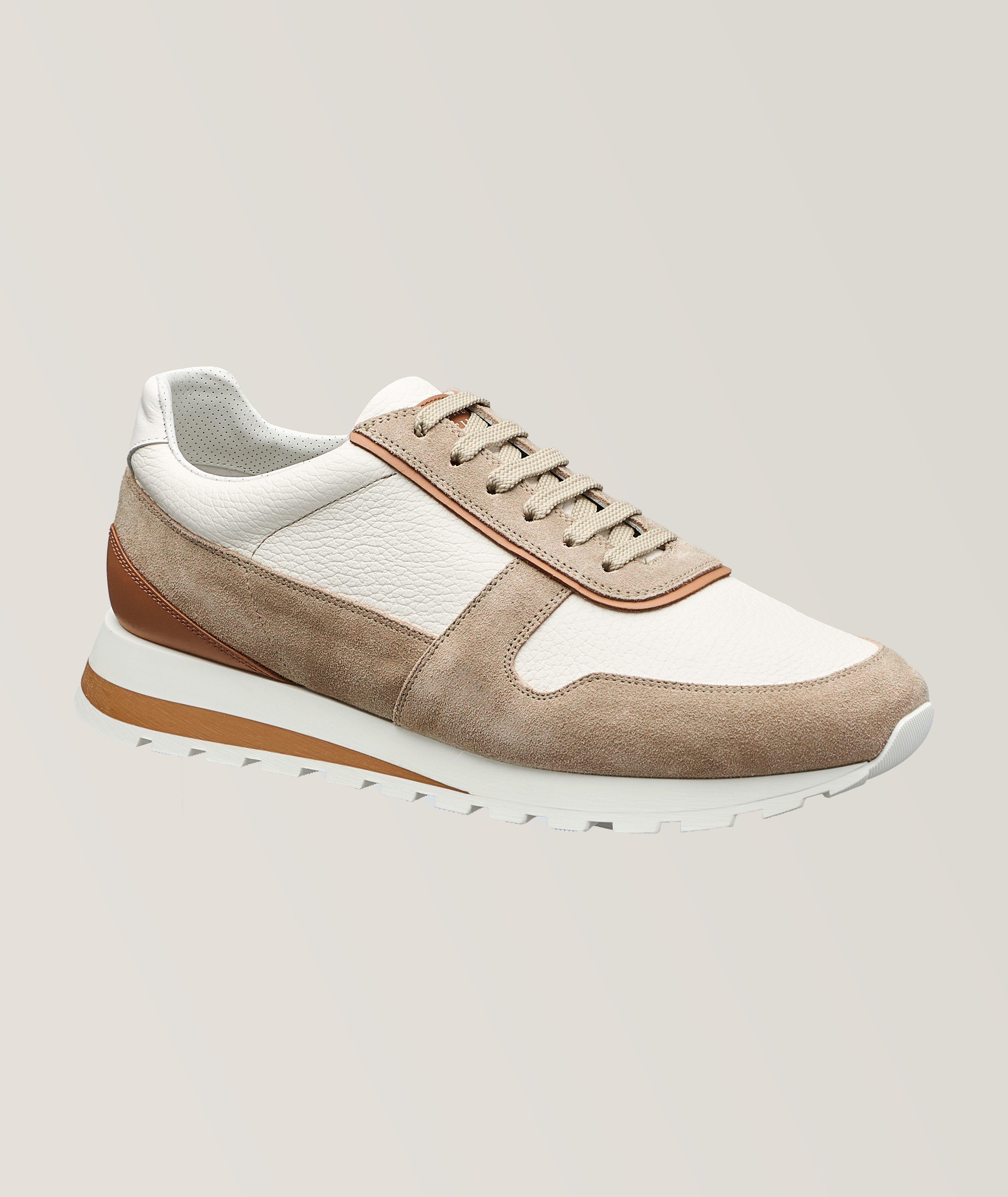 Colour Block Grain Leather Sneakers