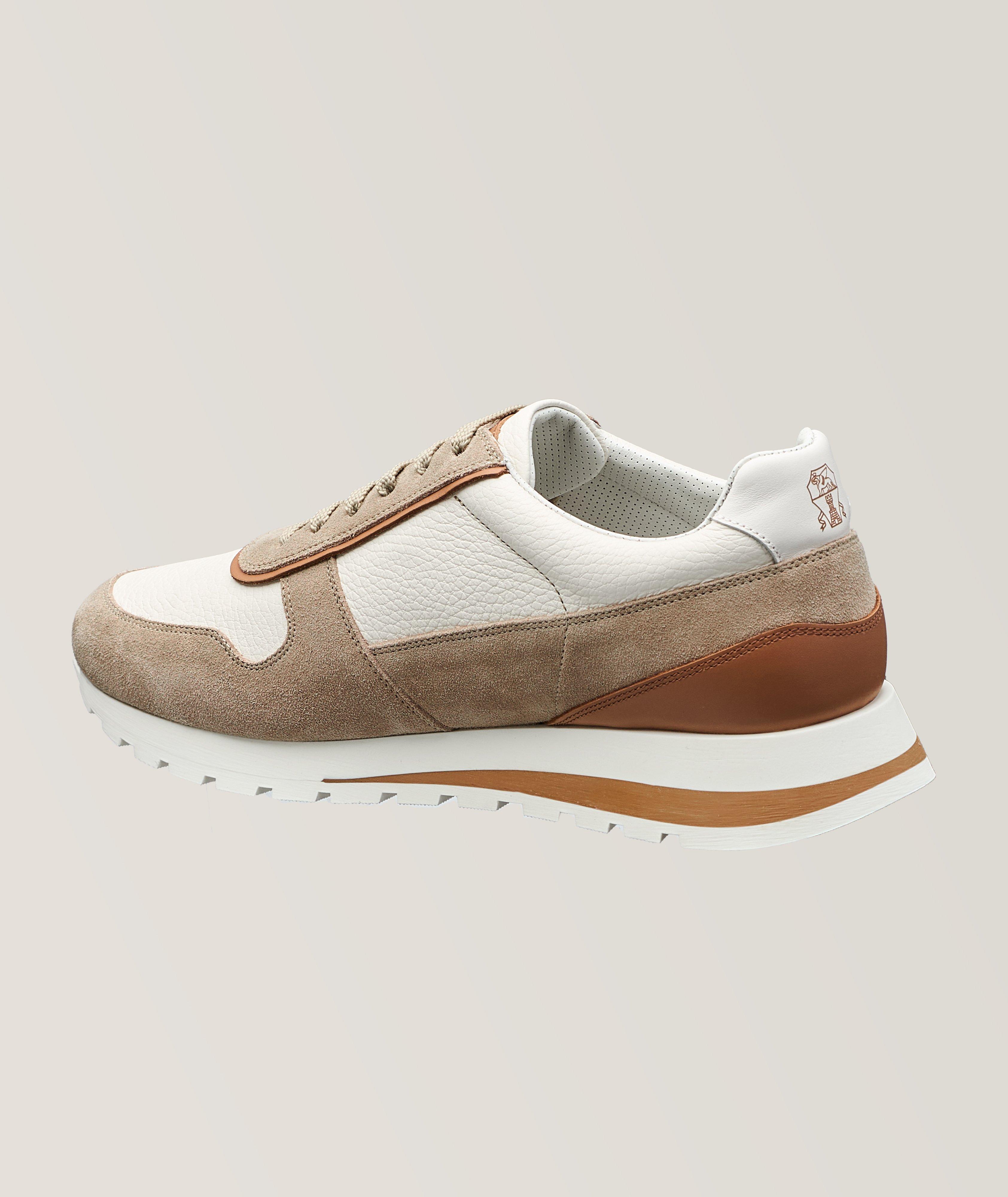 Colour Block Grain Leather Sneakers