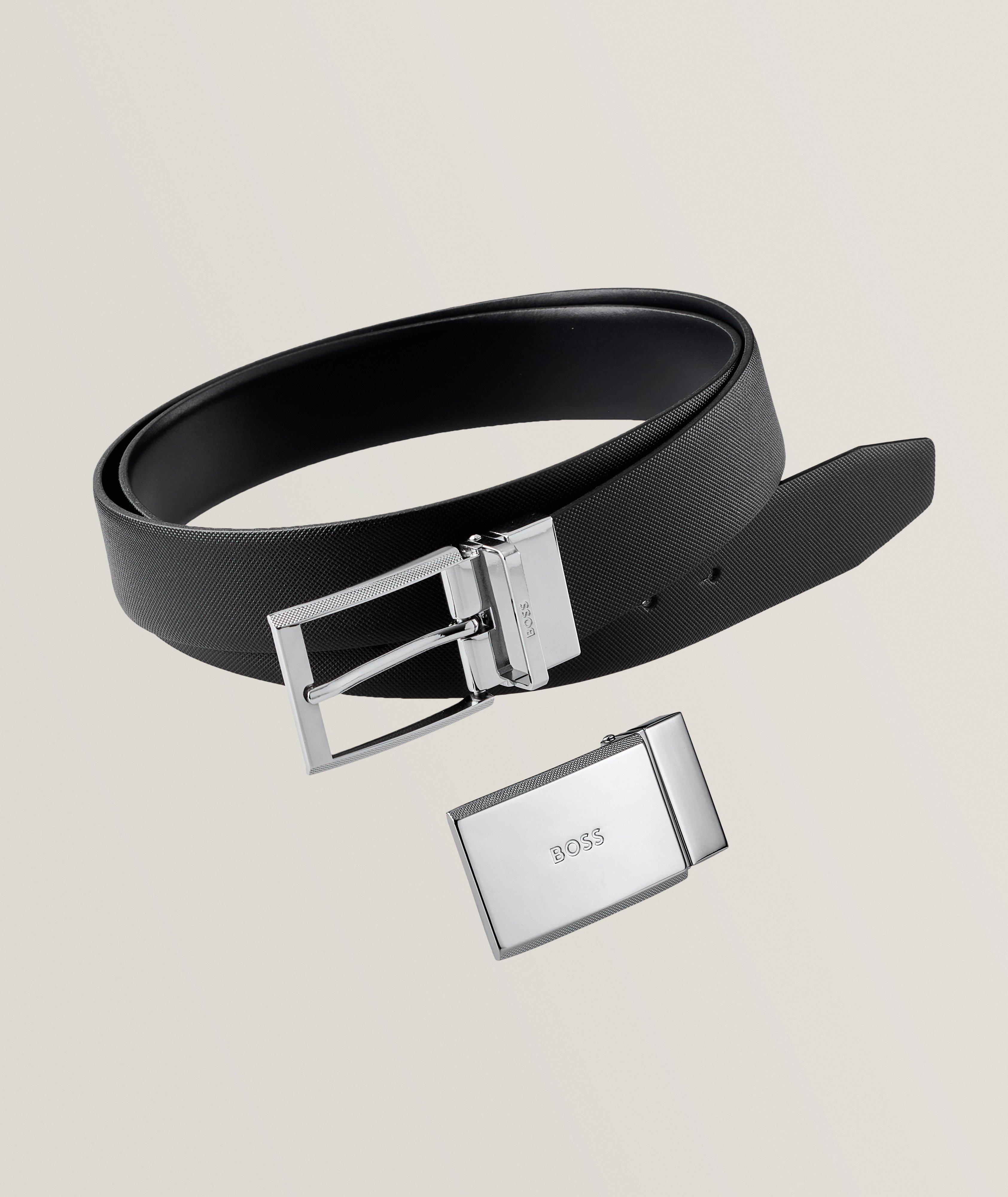 Dual Square Buckle & Leather Belt Gift Set image 0