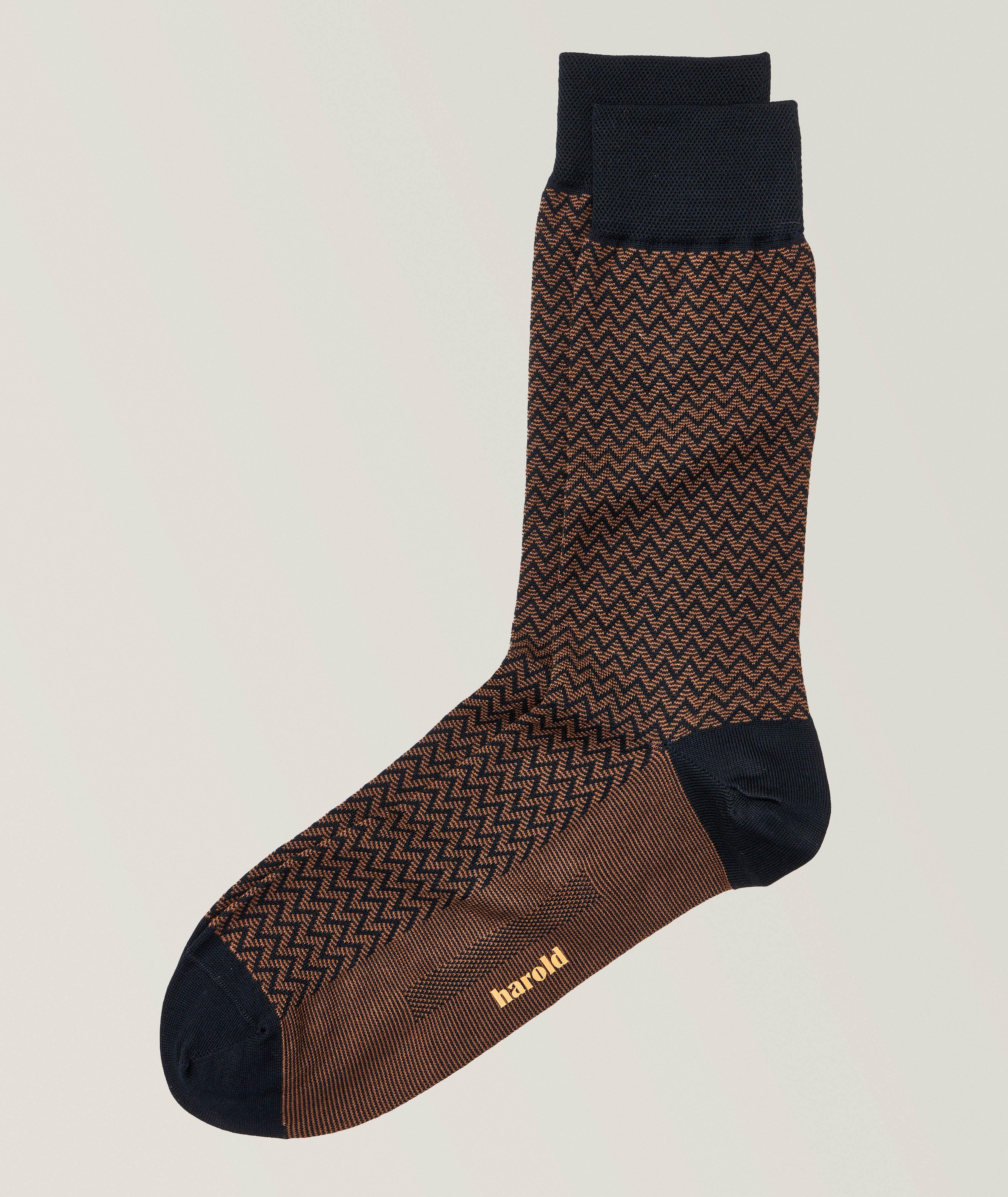 Herringbone Mercerized Stretch-Cotton Socks image 0