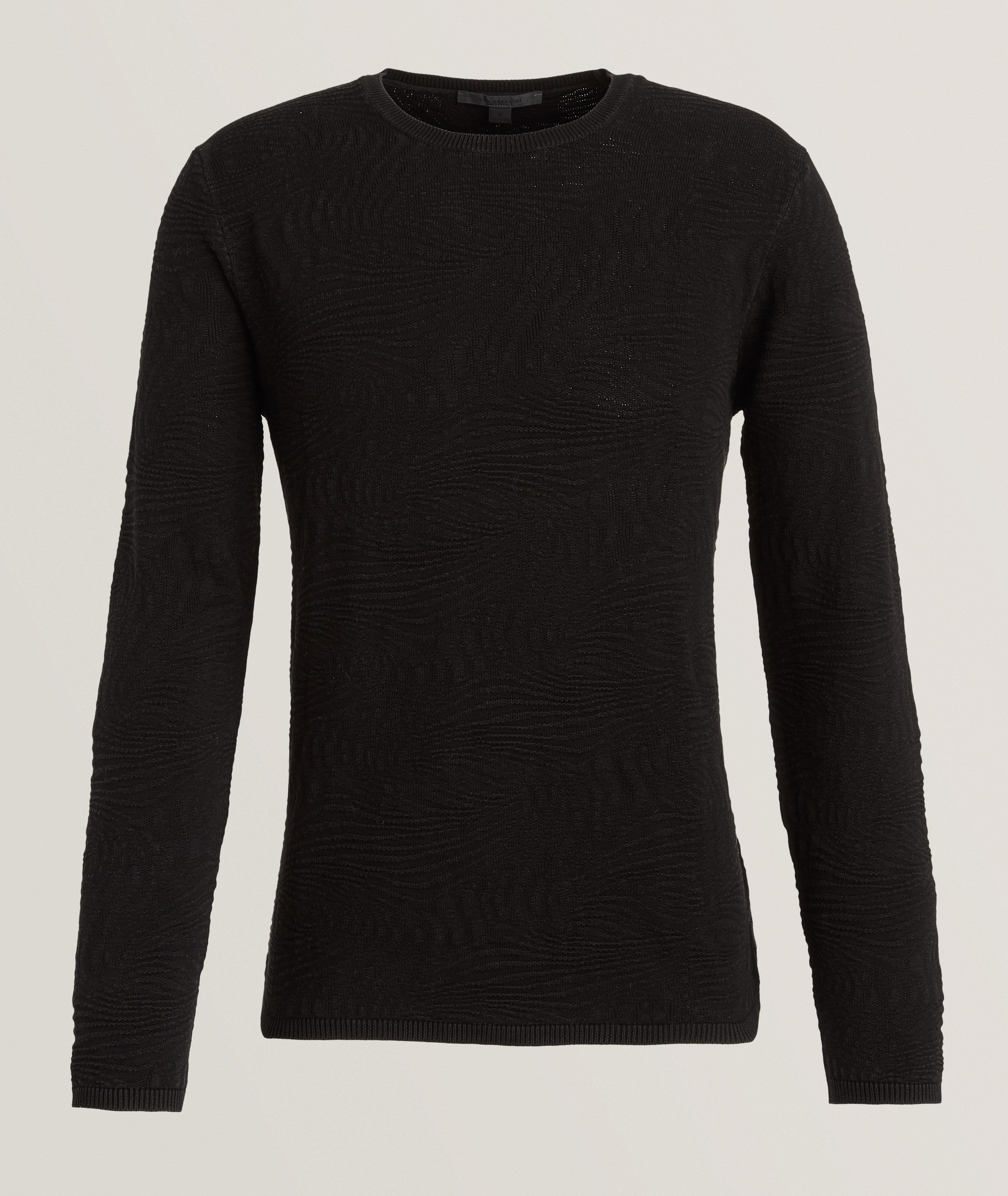 Wave Textured Cotton Crewneck Sweater image 0