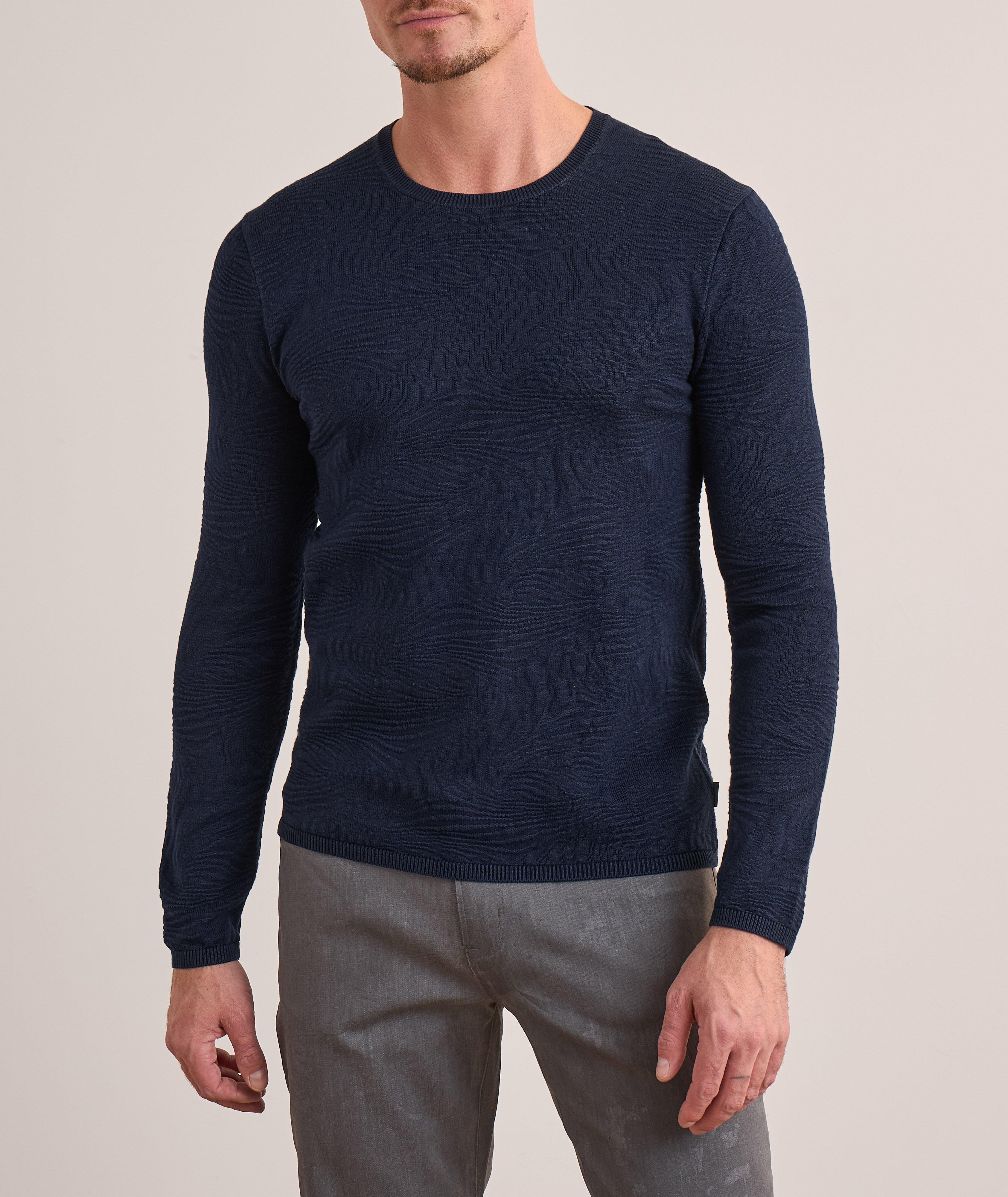 Wave Textured Cotton Crewneck Sweater image 1