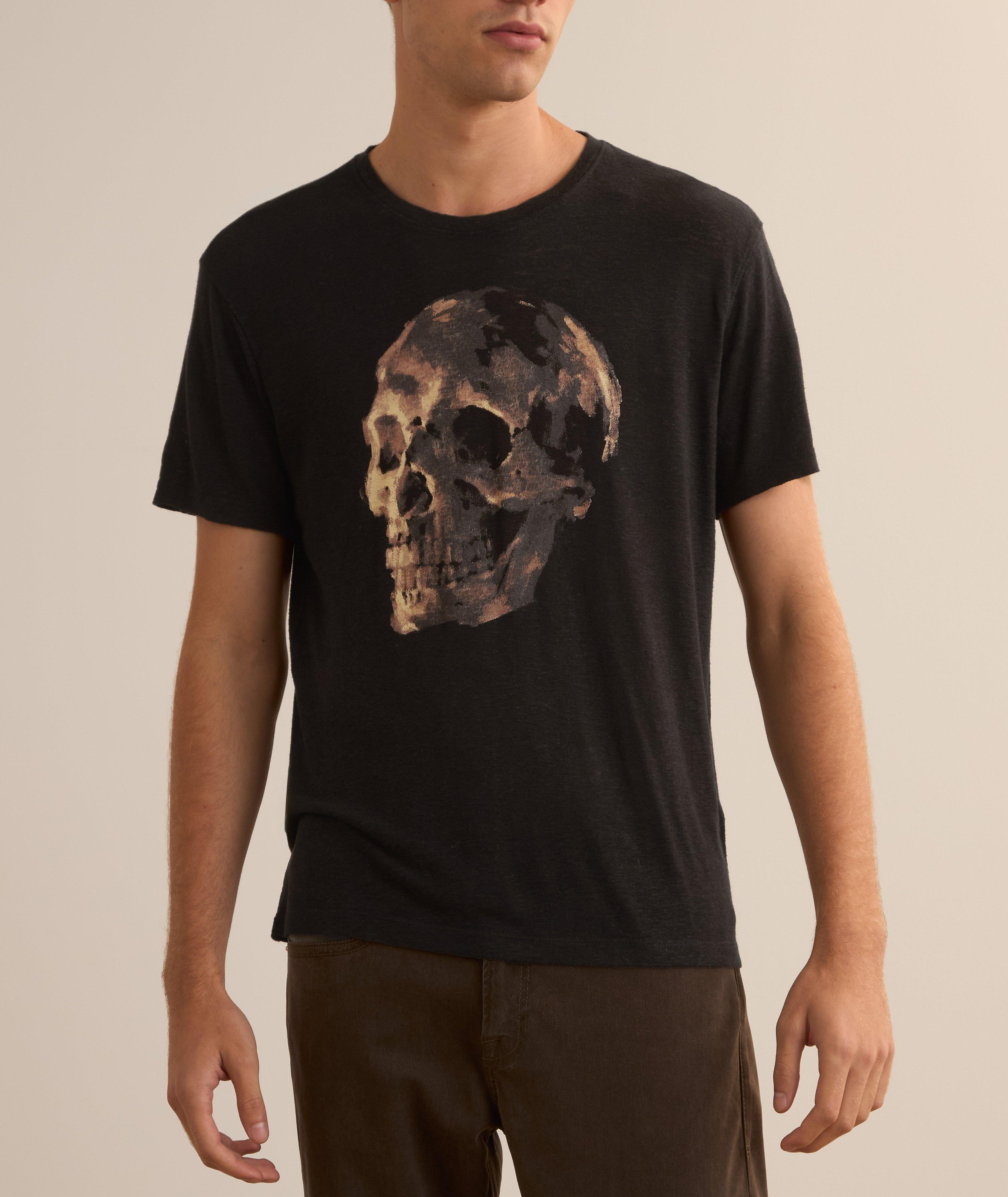 Linen-Blend Skull Paint T-Shirt image 1