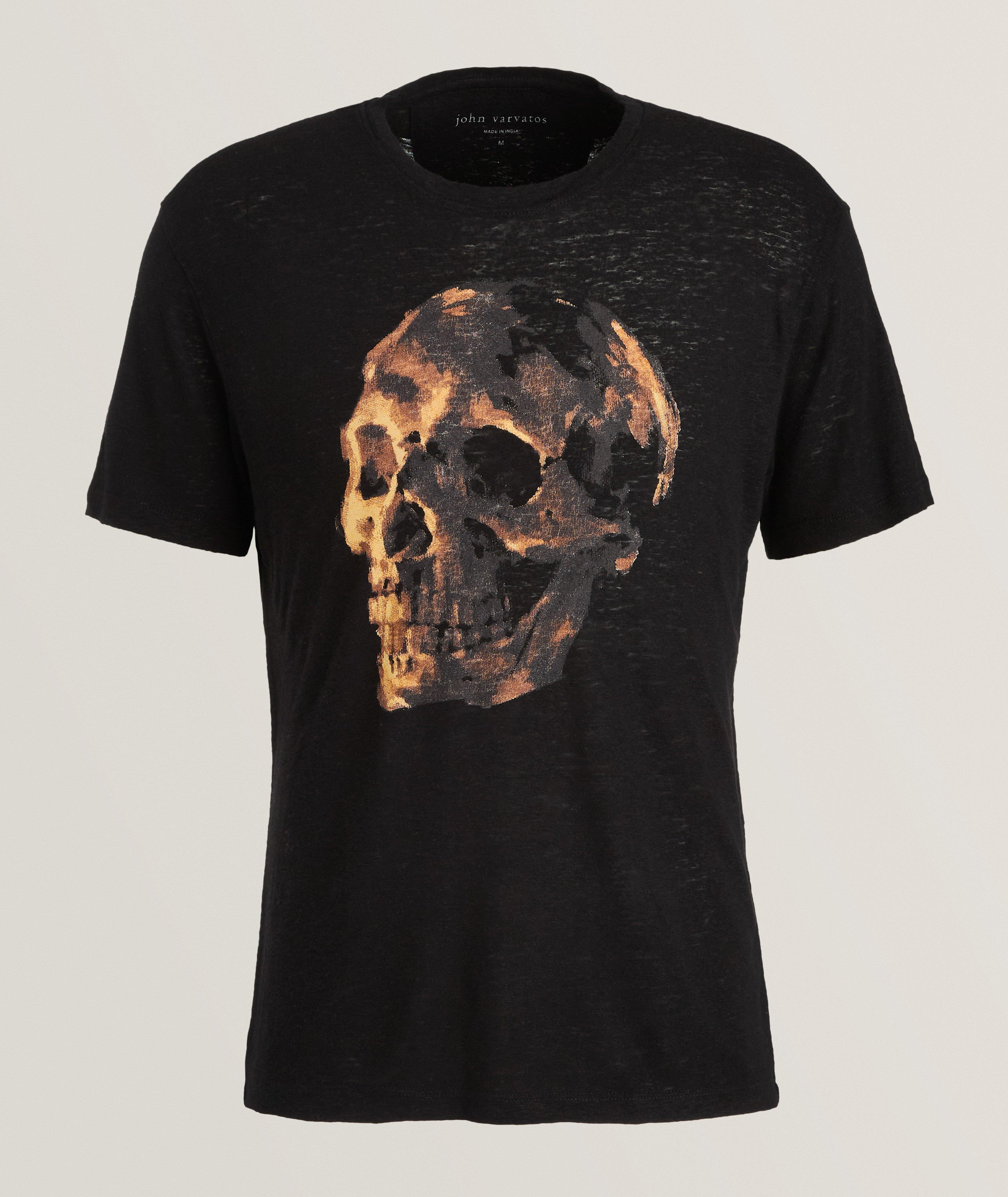 Linen-Blend Skull Paint T-Shirt image 0