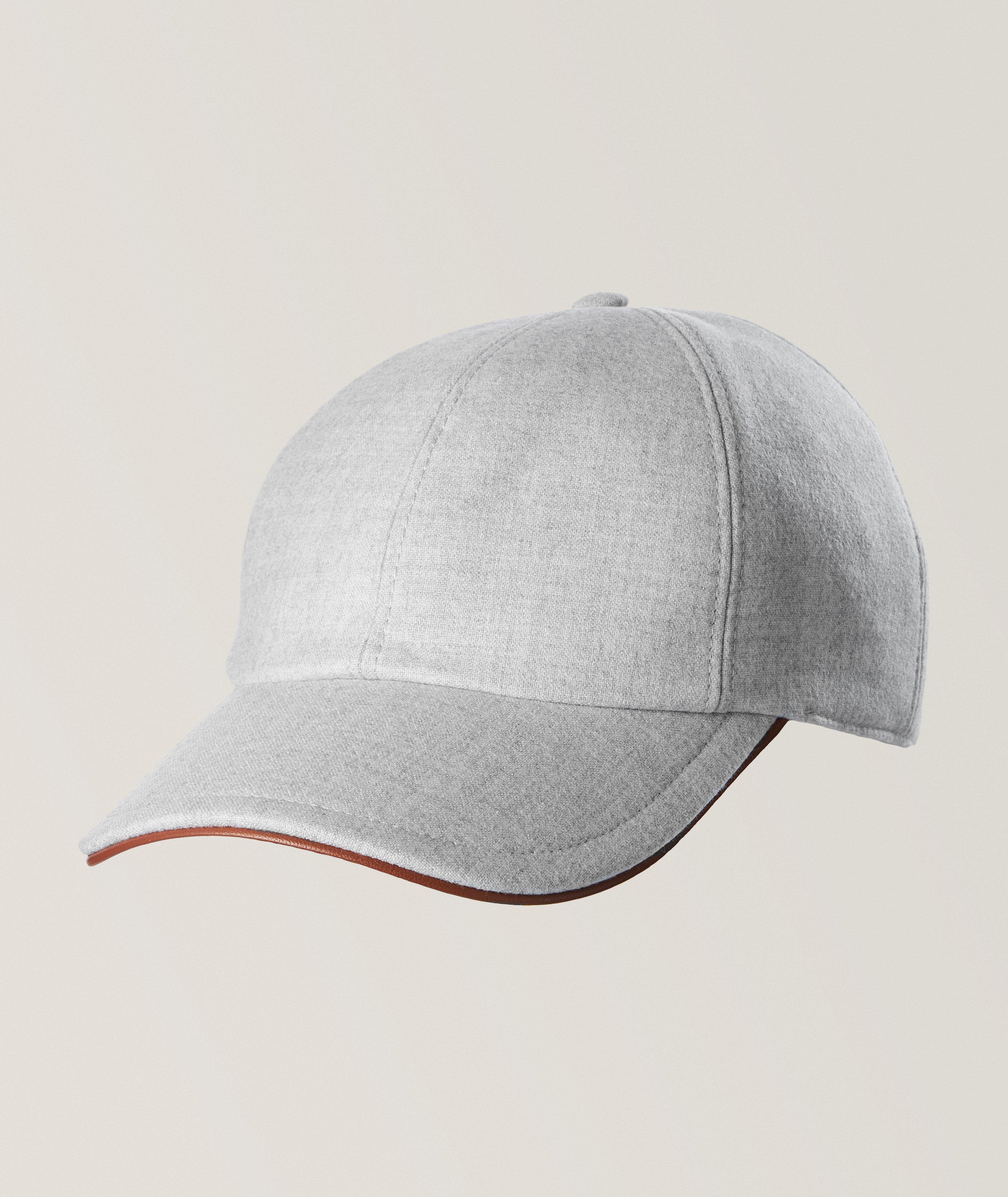 Eleventy Leather Trim Wool Baseball Cap in Grey