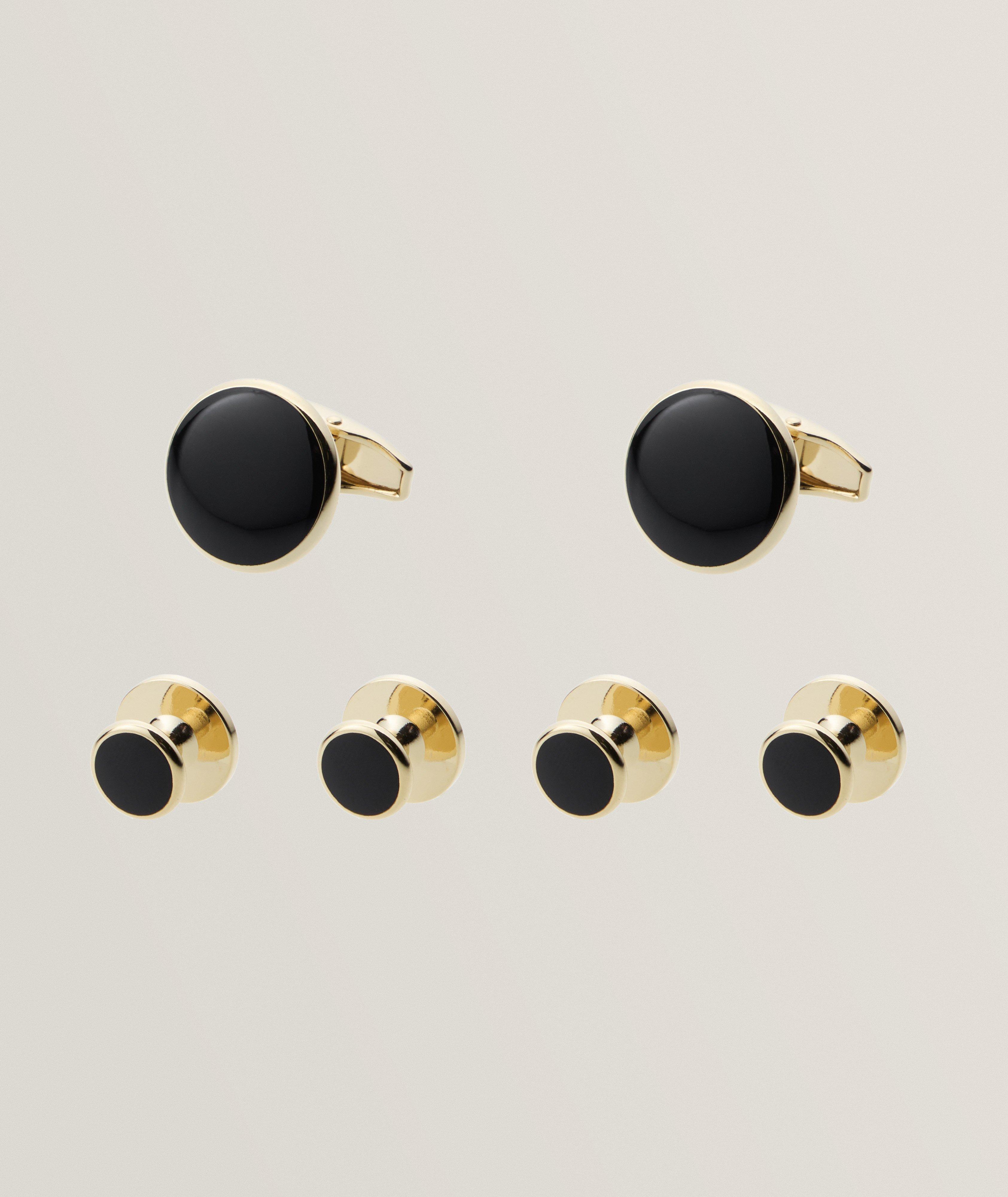 Round Enamel Cufflinks & Stud Set image 0