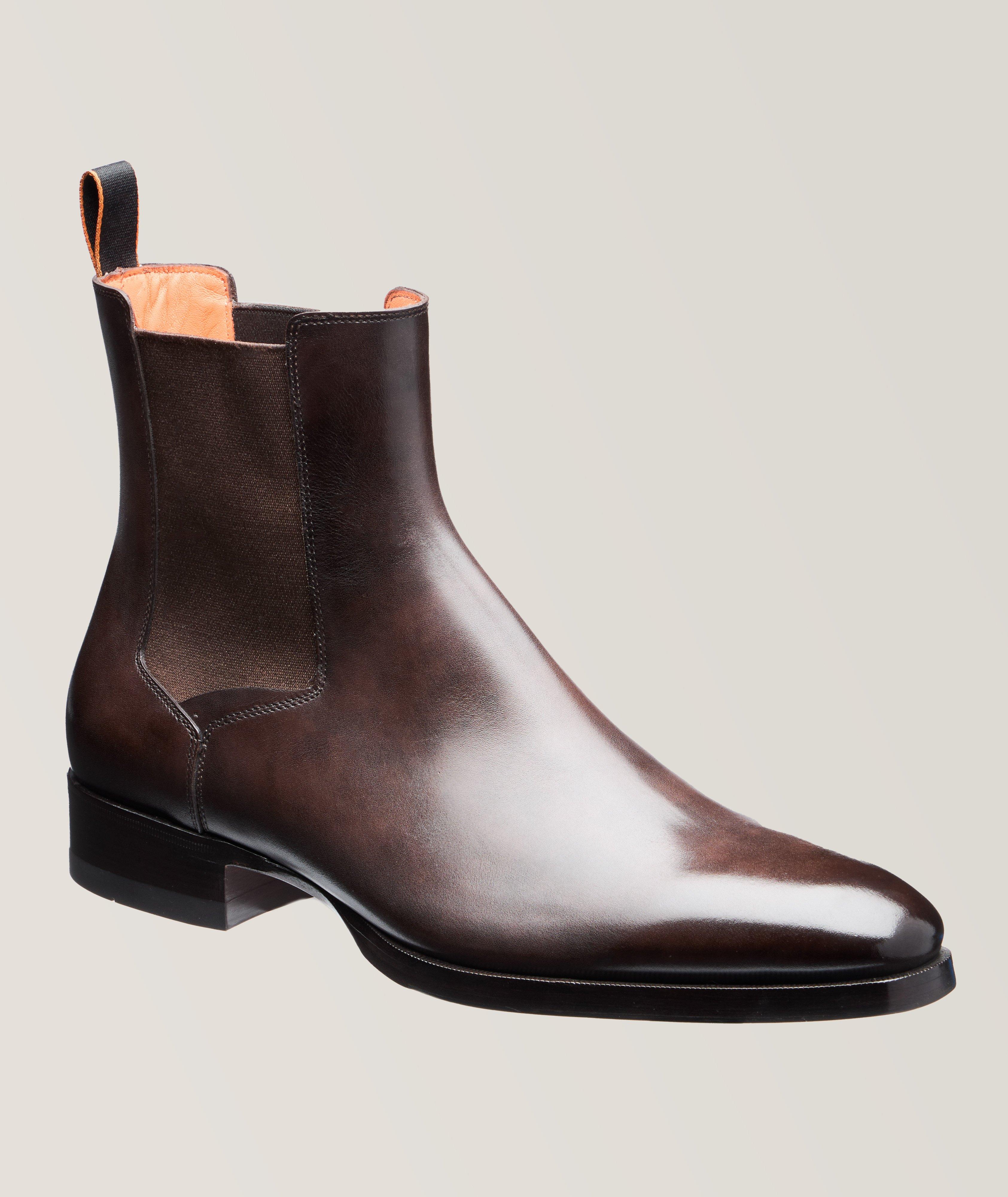 Santoni Burnished Leather Chelsea Boots 