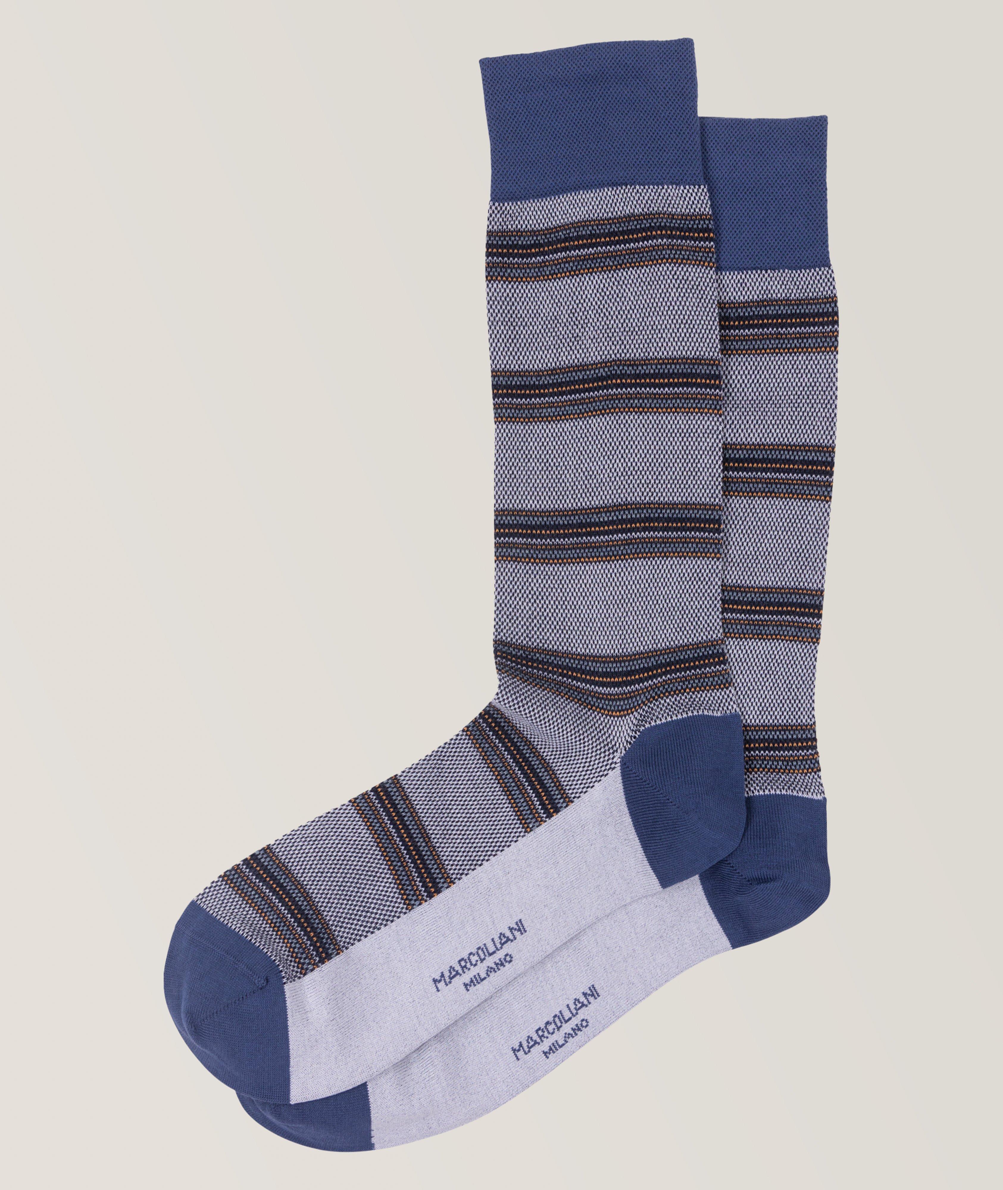 Pique Stripe Cotton Blend Crew Socks