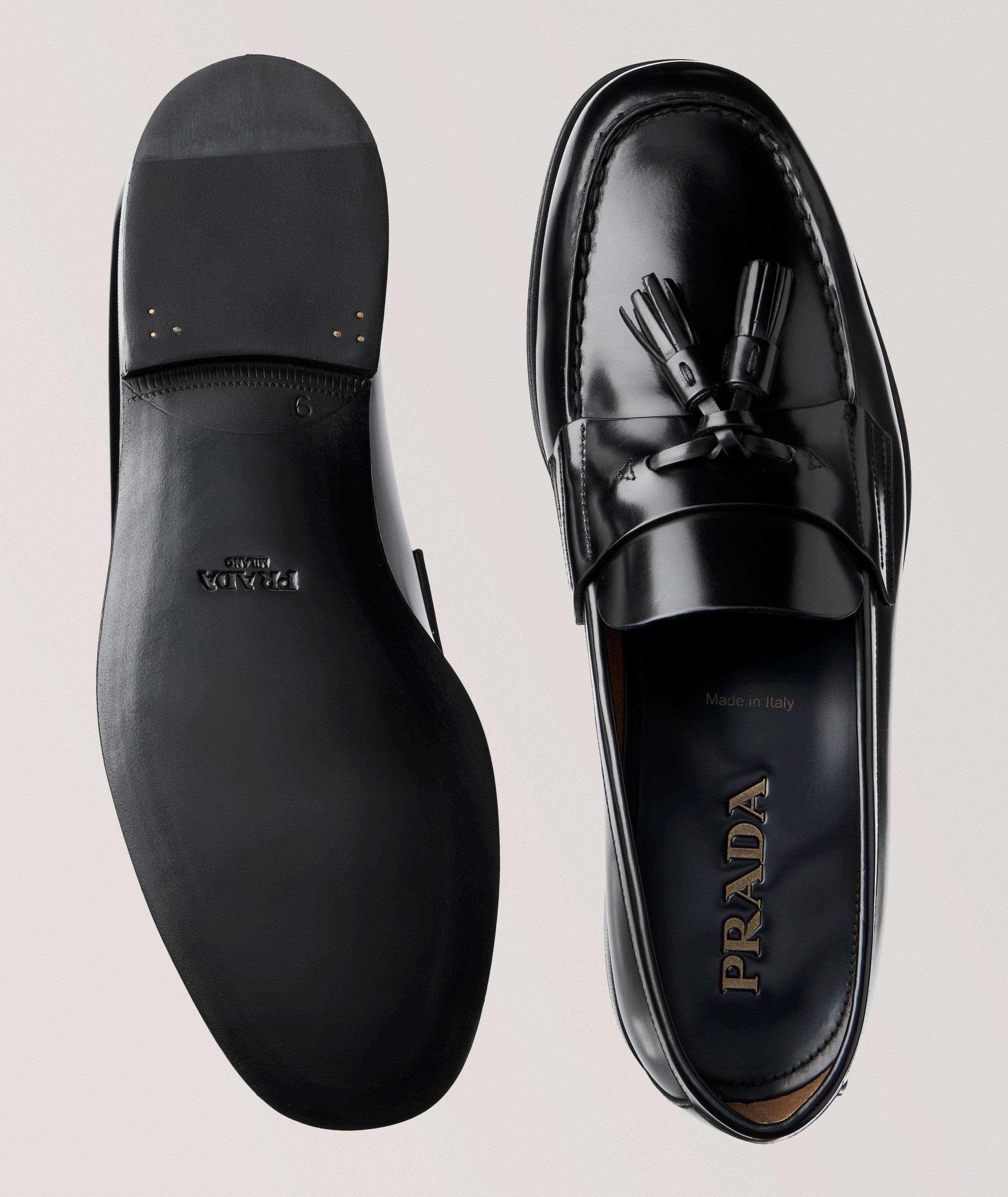 Prada Spazzolato Leather Tassel Loafers Dress Shoes Harry Rosen