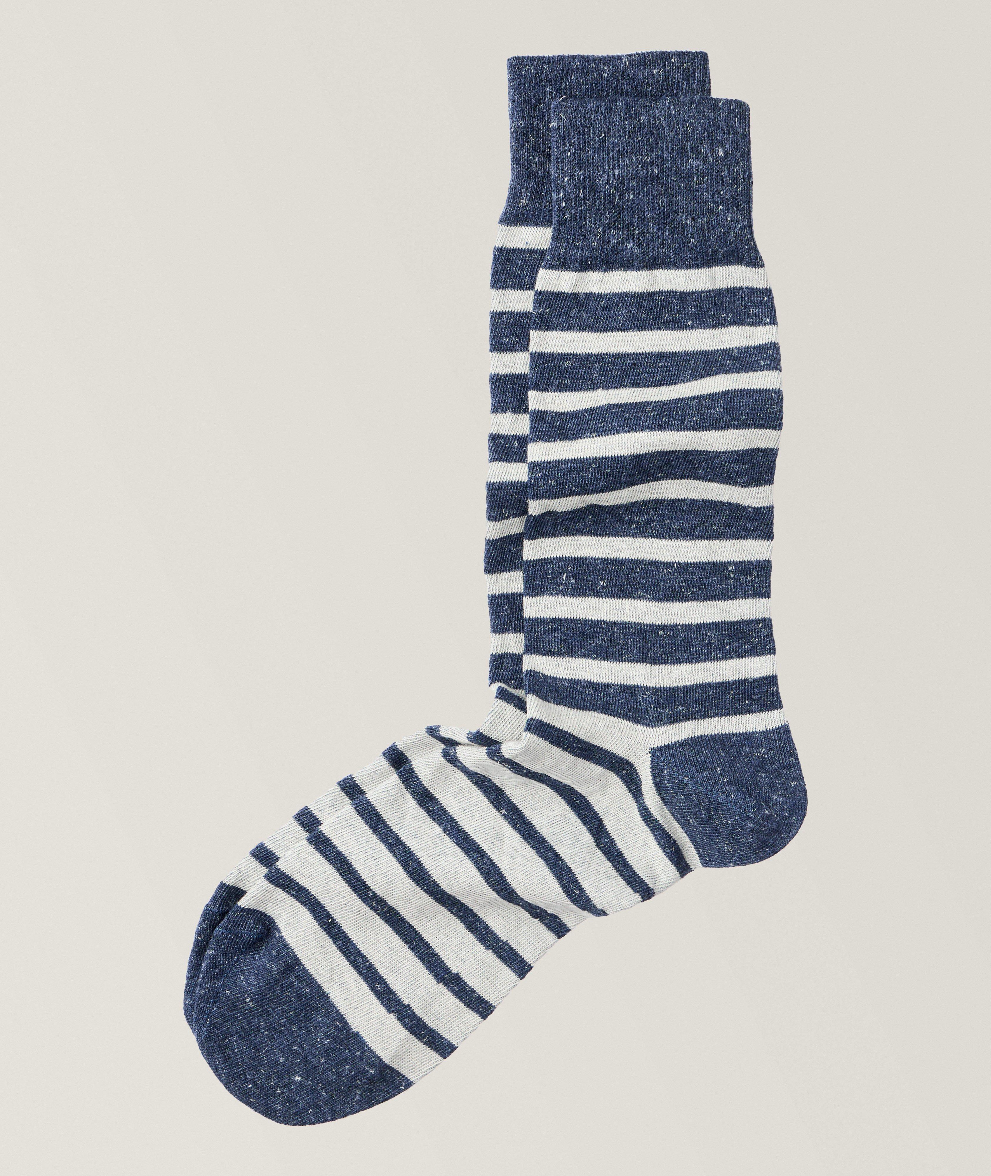 Geoffrey Striped Stretch Cotton-Blend Dress Socks image 0