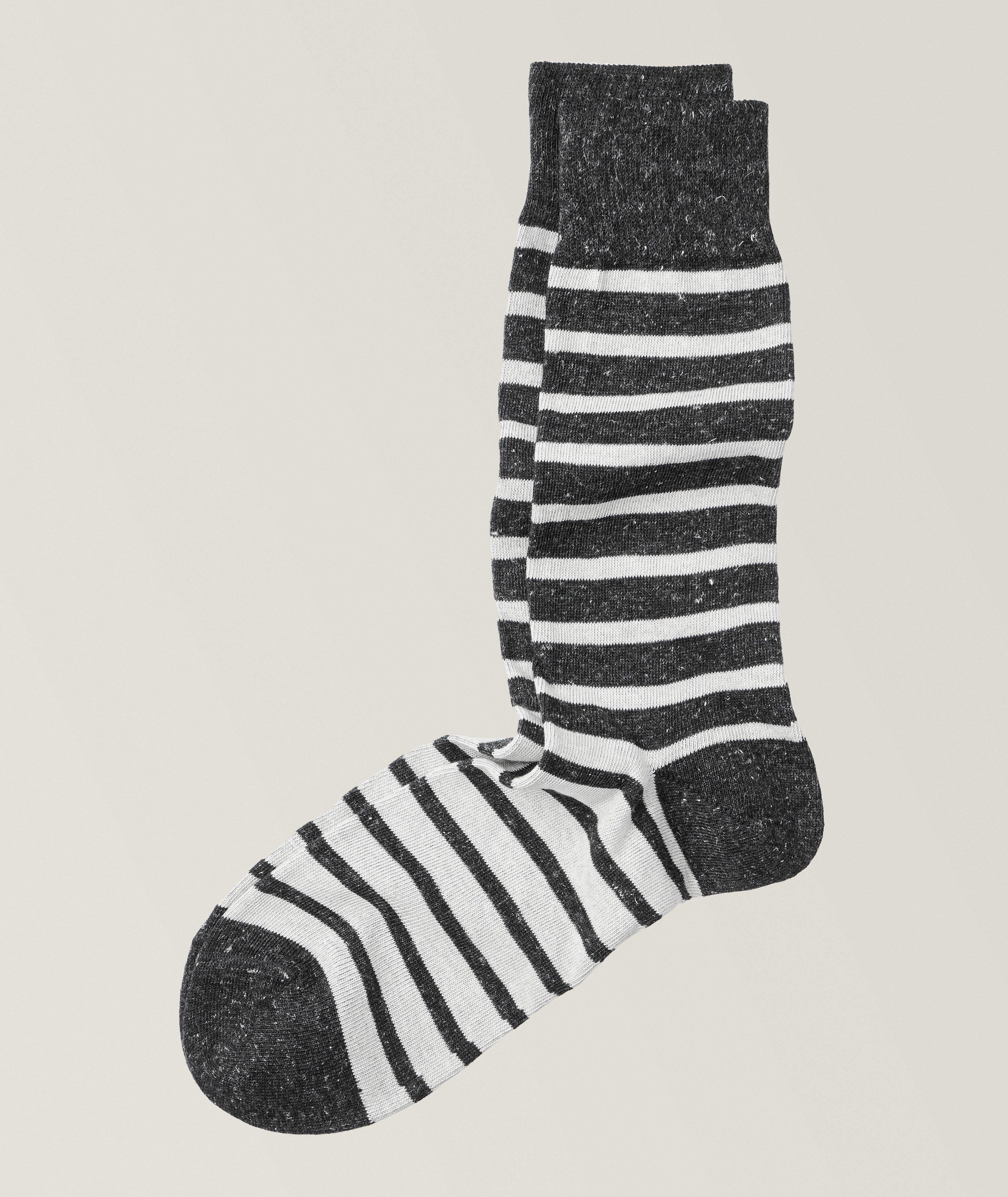 Geoffrey Striped Stretch Cotton-Blend Dress Socks image 0