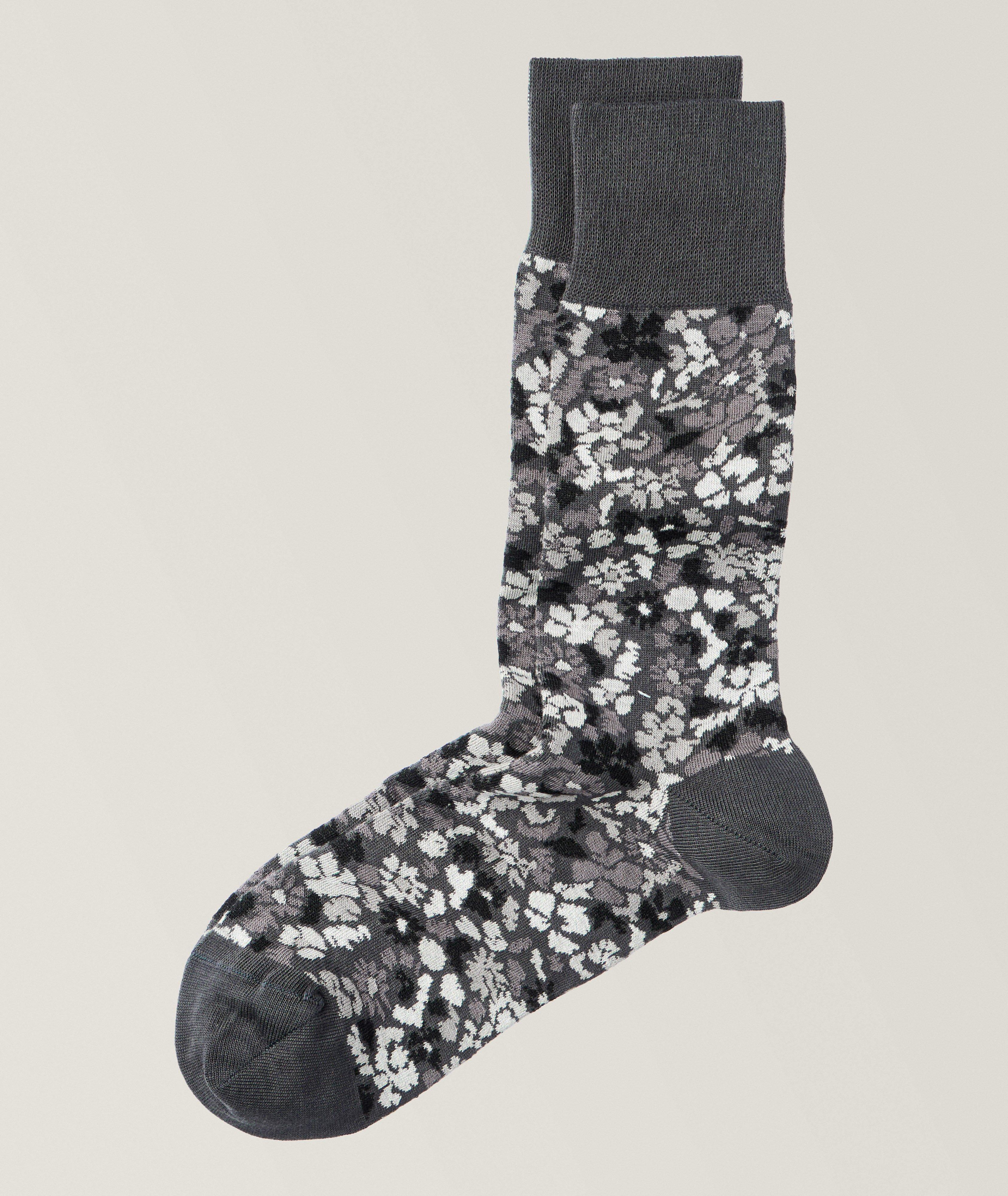 Floral Pattern Stretch Cotton-Blend Dress Socks image 0