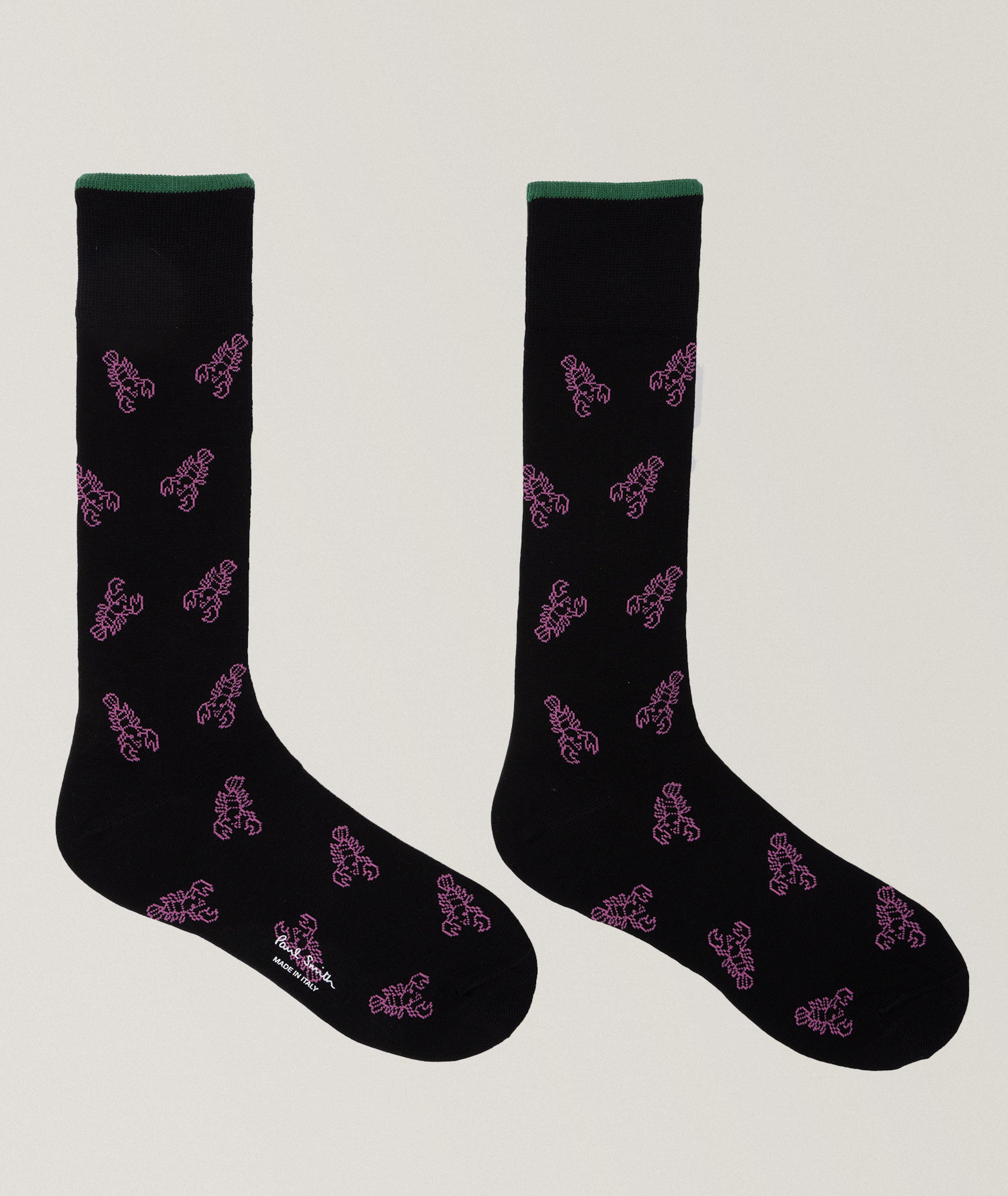 Lobster Print Stretch-Cotton Dress Socks image 1