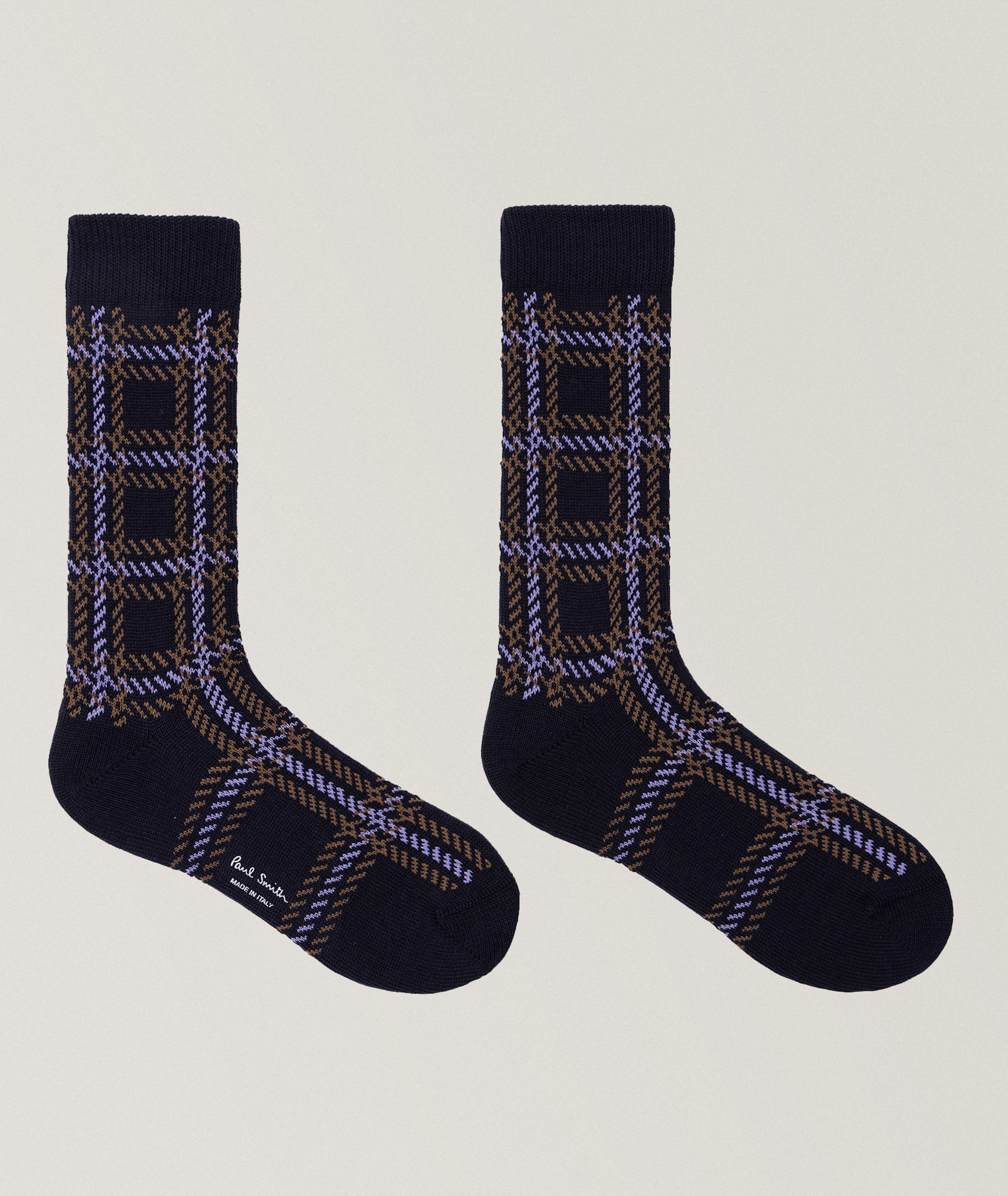 Hugo Check Stretch-Cotton Dress Socks image 1